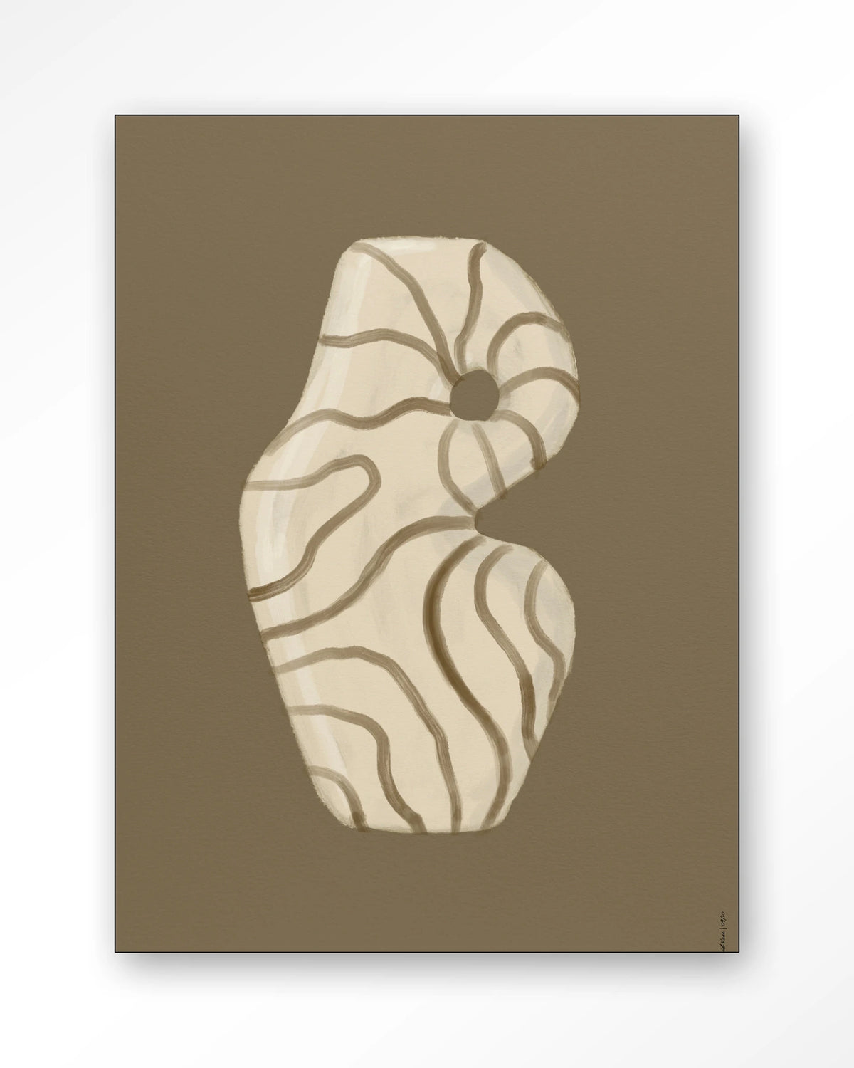 Vivid Vase 09 – vaas met lijnen op bruine achtergrond – Wandkleed – Frame – zwart