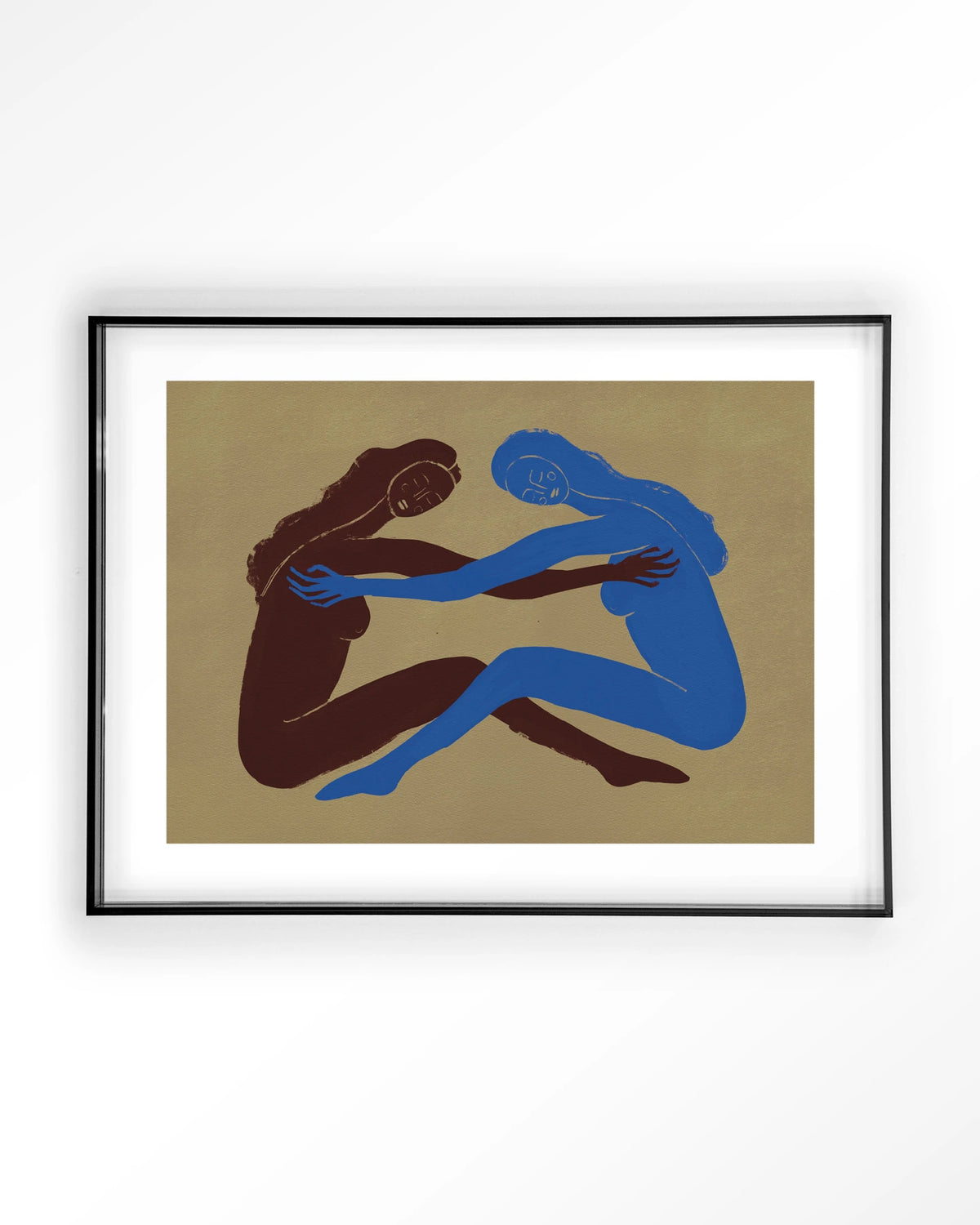 Serene Embrace – twee figuren in omhelzing – Art print – Acryl zwart