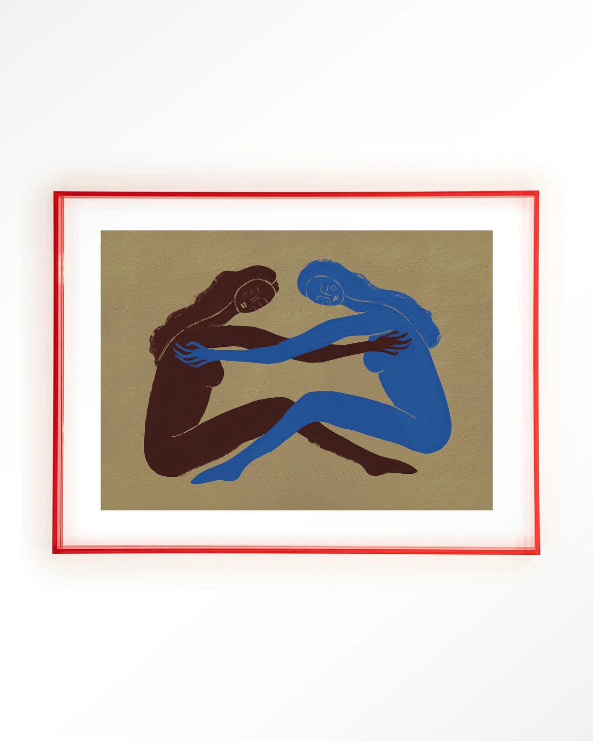 Serene Embrace – twee figuren in omhelzing – Art print – Acryl roze