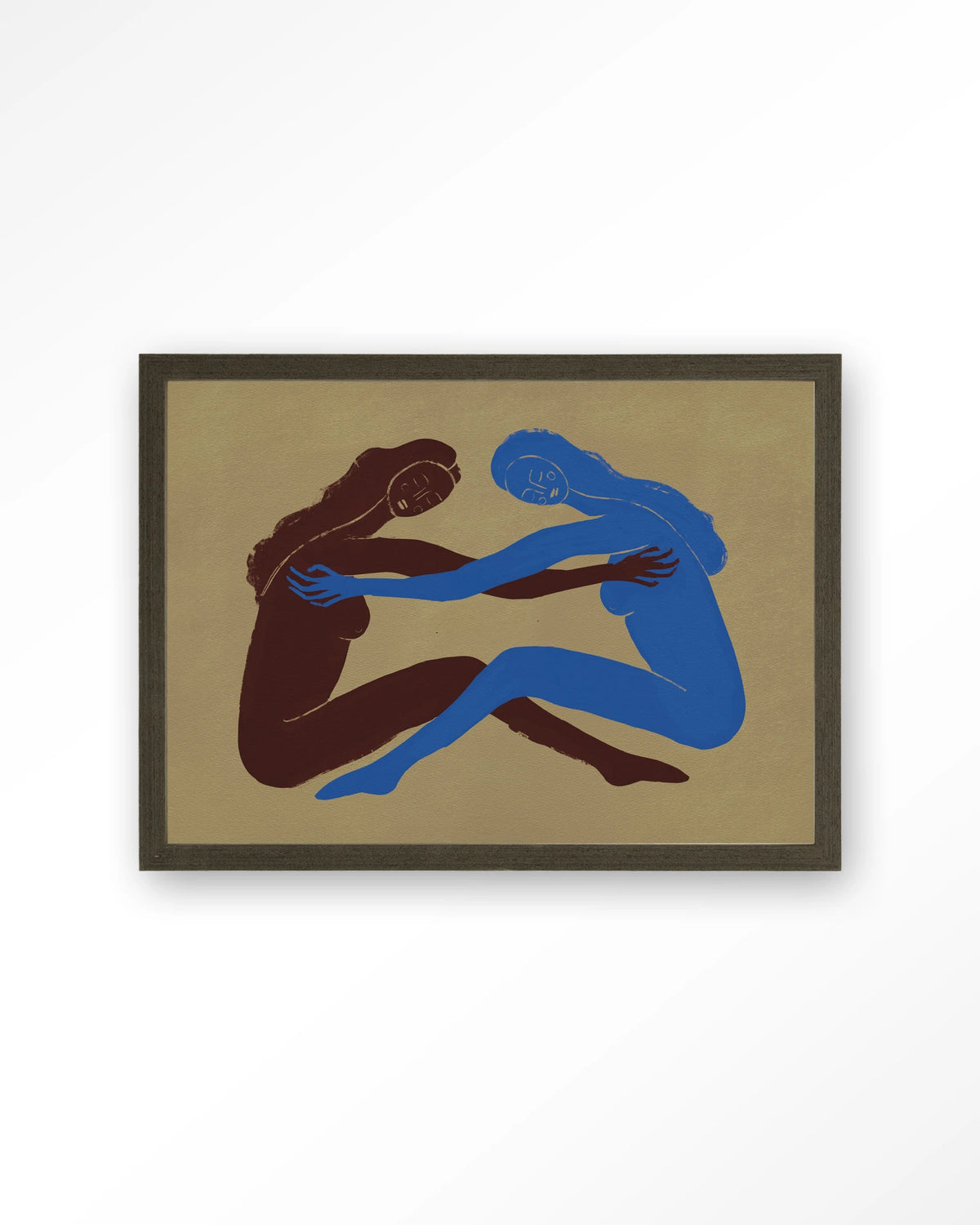 Serene Embrace – twee figuren in omhelzing – Art print – Hout donkerbruin