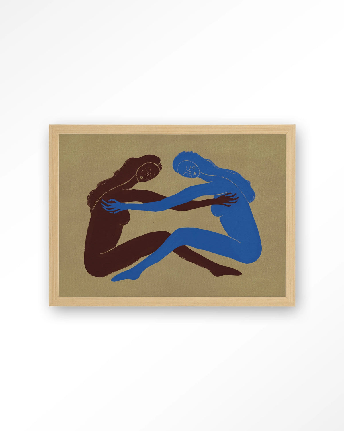 Serene Embrace – twee figuren in omhelzing – Art print – Hout naturel