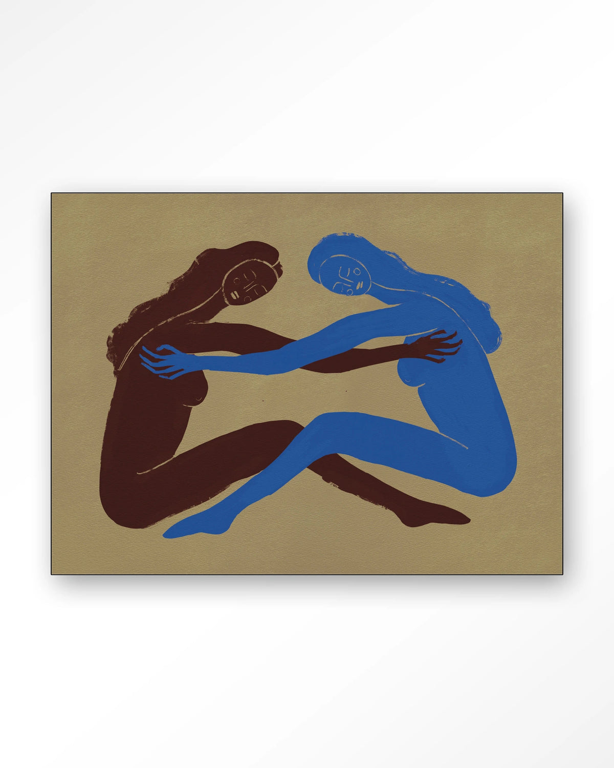 Serene Embrace – twee figuren in omhelzing – Wandkleed – Frame – zwart