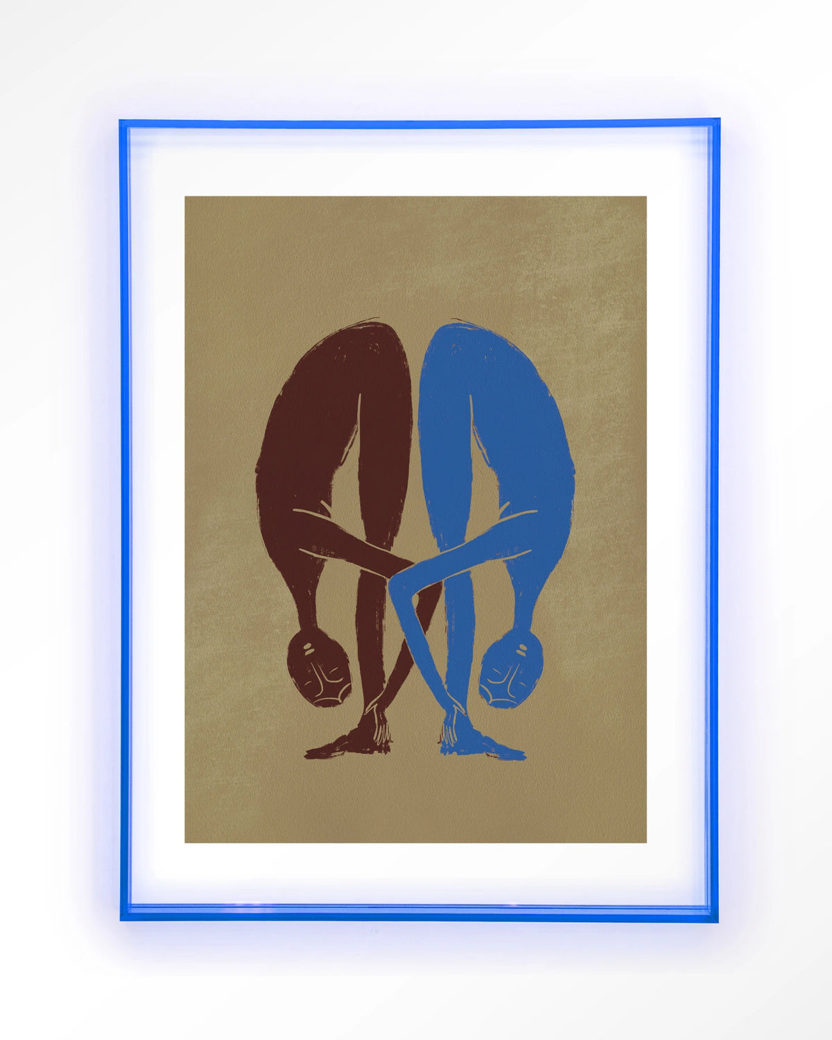 Soul Stretch – twee figuren in yogahouding – Art print – Acryl lichtblauw