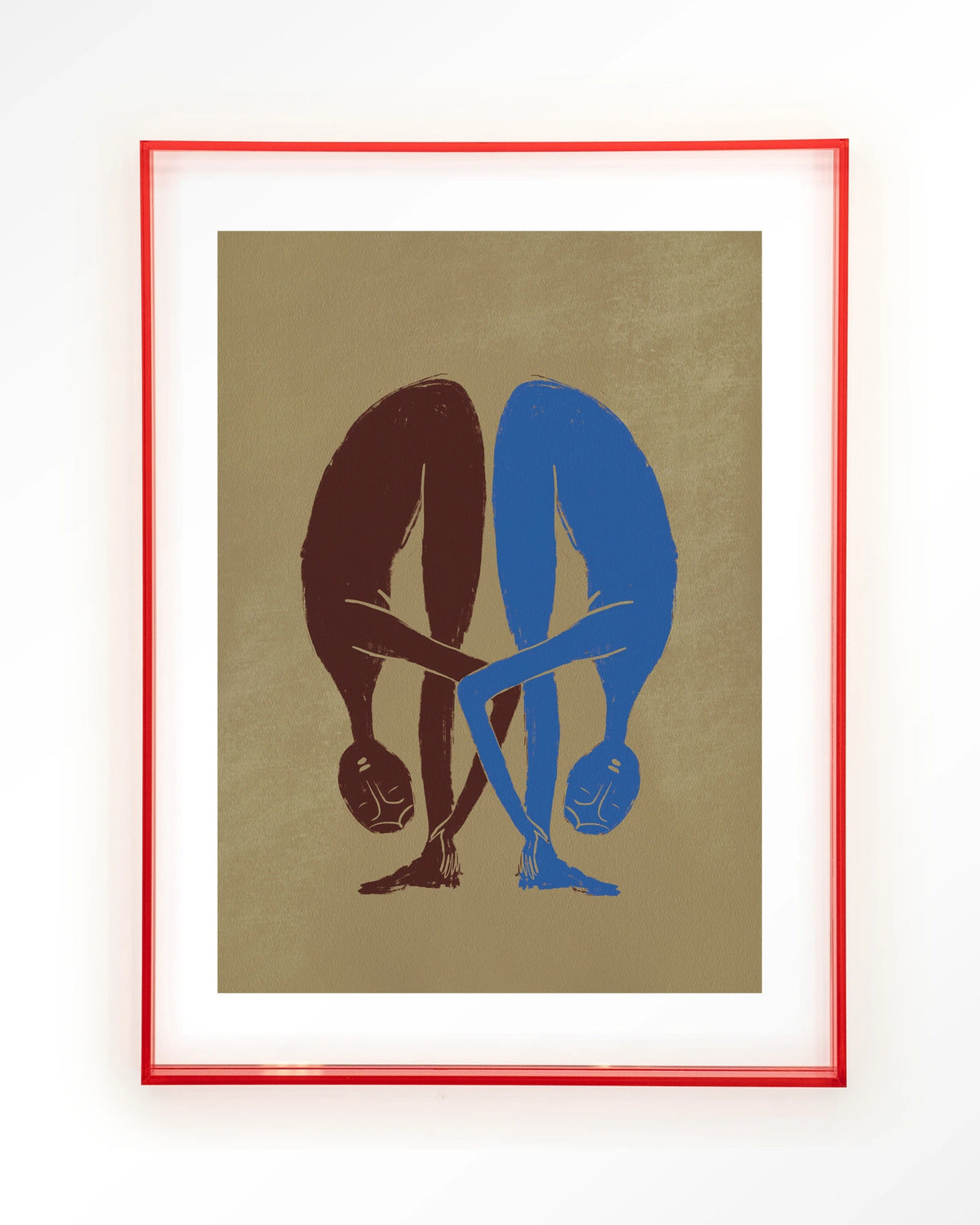 Soul Stretch – twee figuren in yogahouding – Art print – Acryl roze