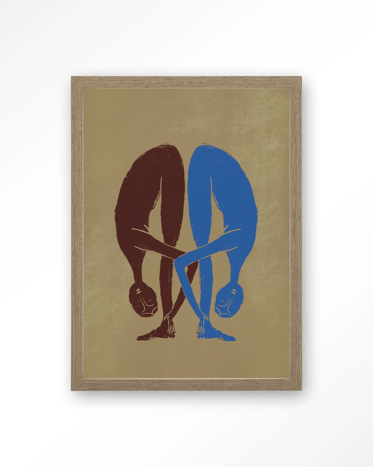 Soul Stretch – twee figuren in yogahouding – Art print – Hout bruin