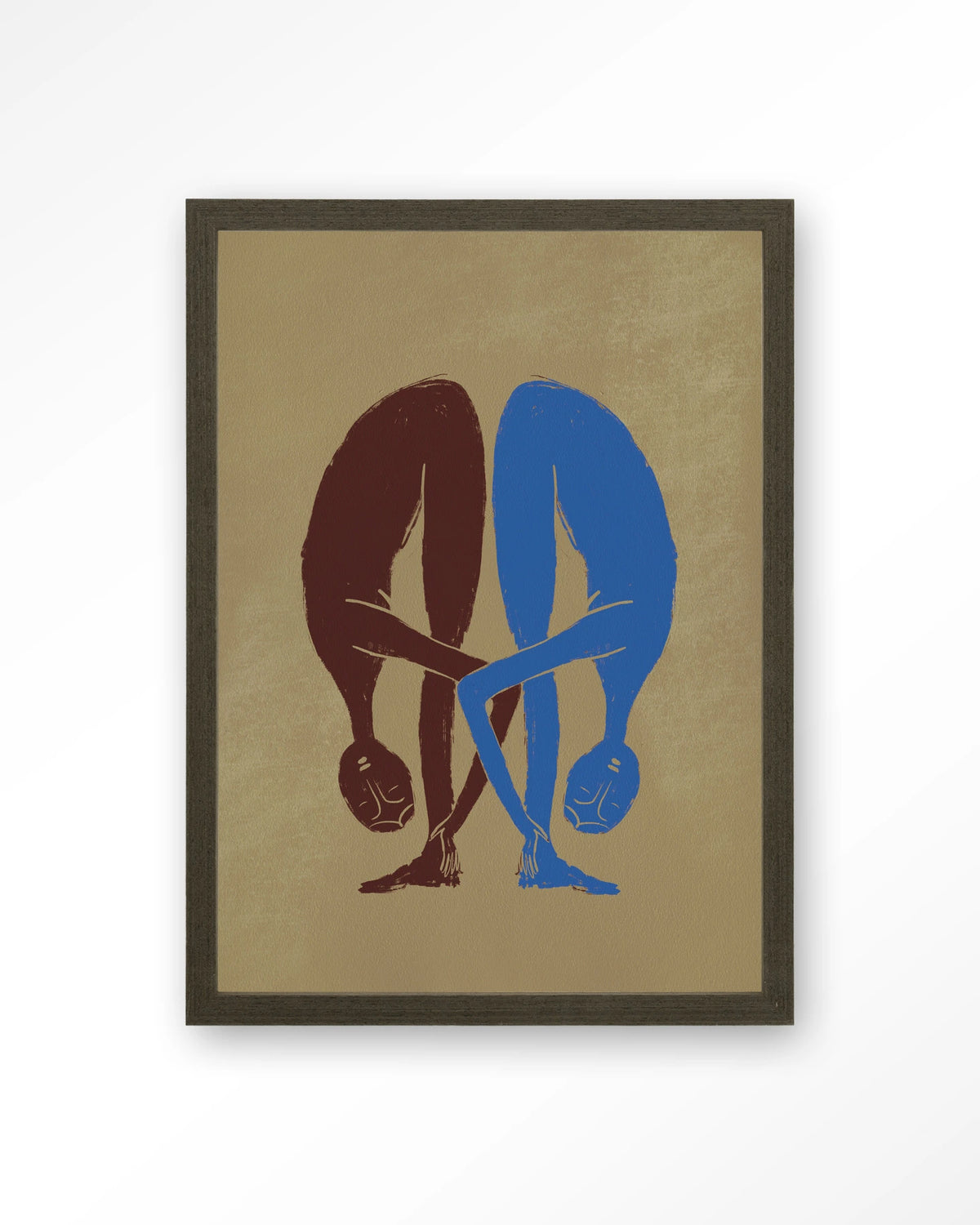 Soul Stretch – twee figuren in yogahouding – Art print – Hout donkerbruin