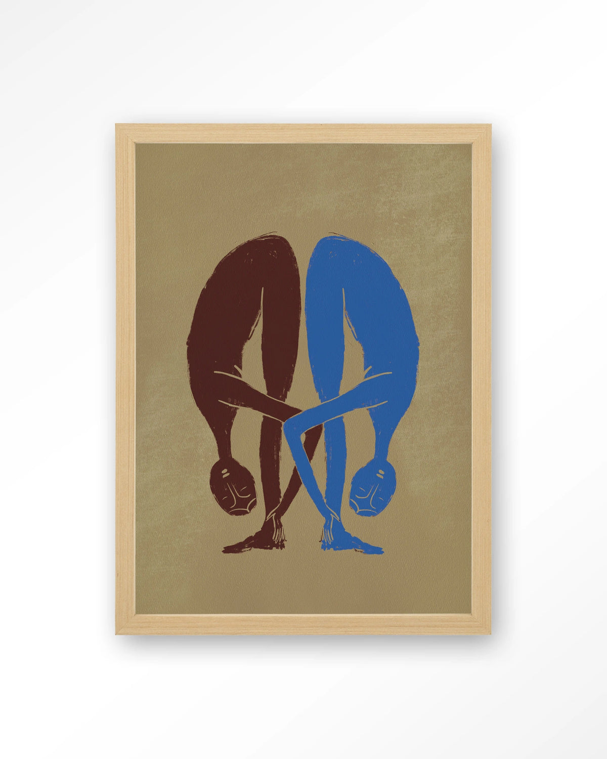 Soul Stretch – twee figuren in yogahouding – Art print – Hout naturel