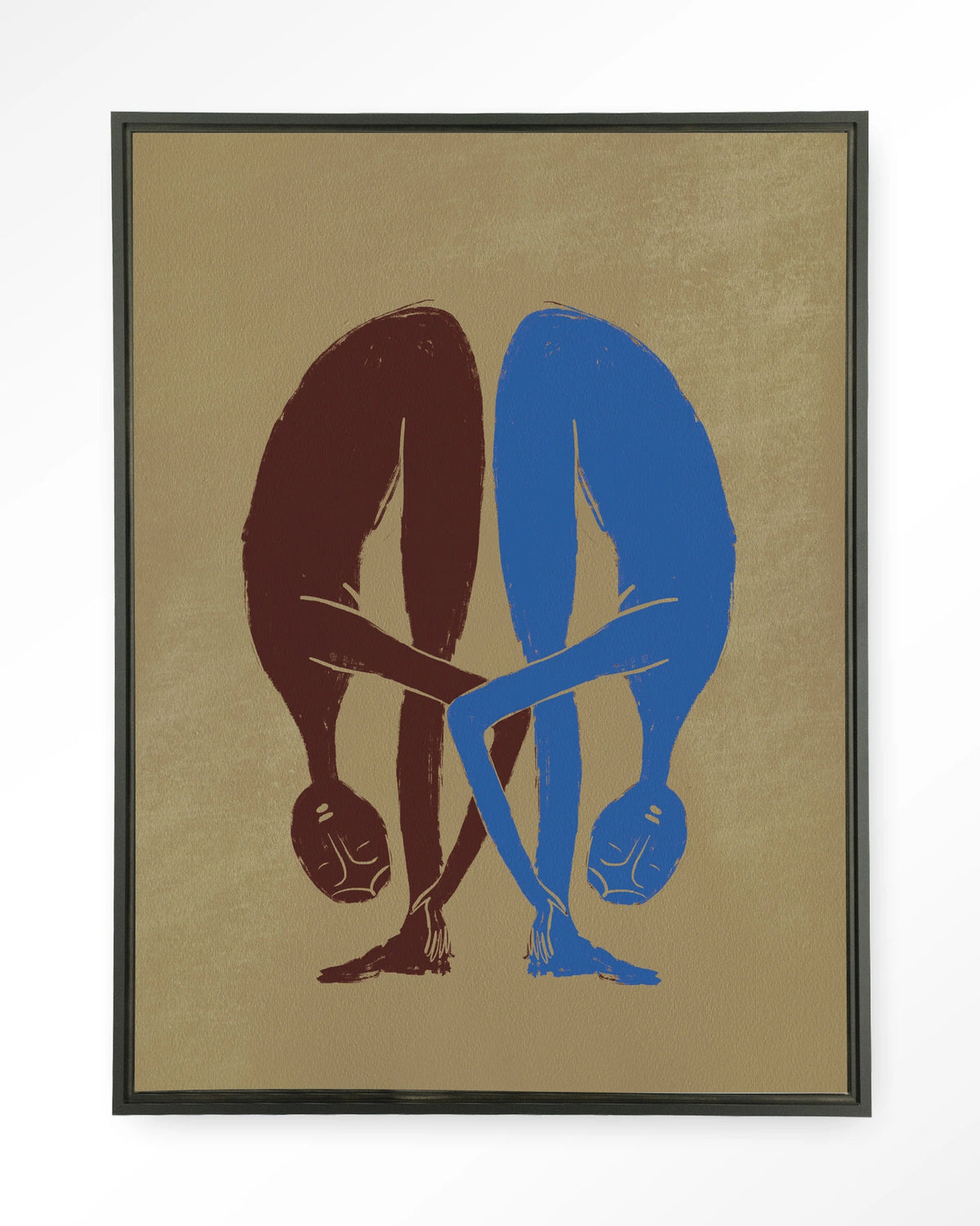 Soul Stretch – twee figuren in yogahouding – Wandkleed – Floating frame – zwart