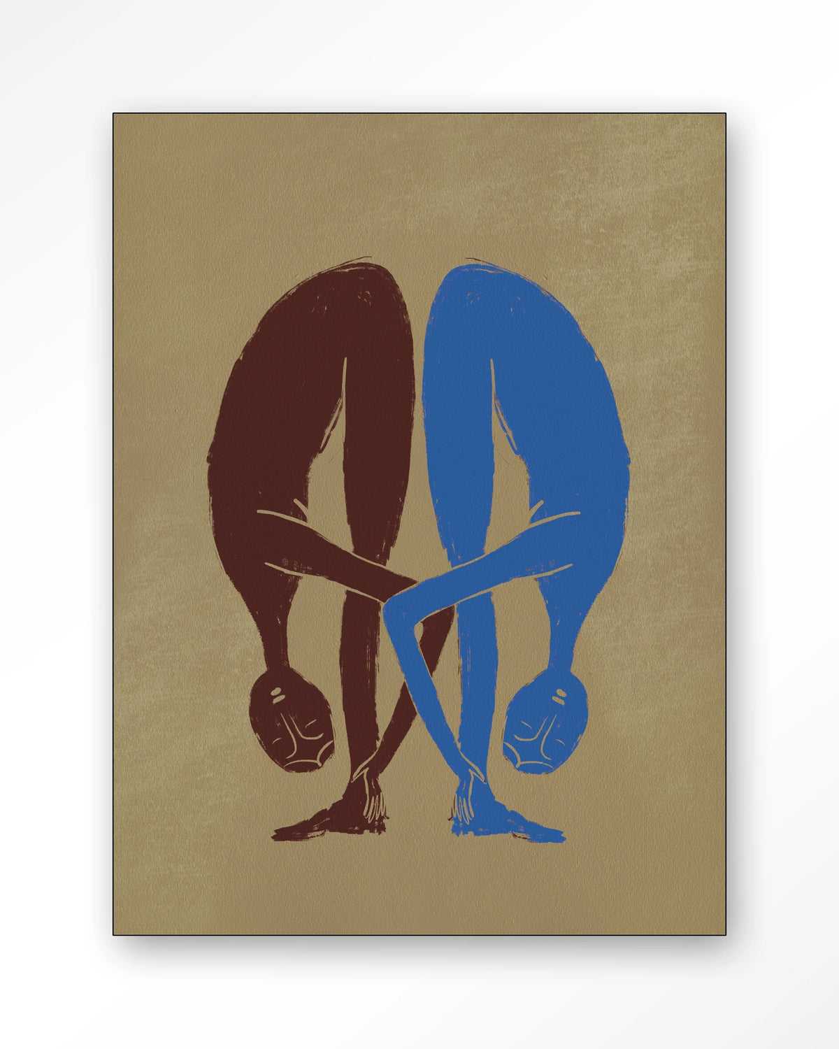 Soul Stretch – twee figuren in yogahouding – Wandkleed – Frame – zwart