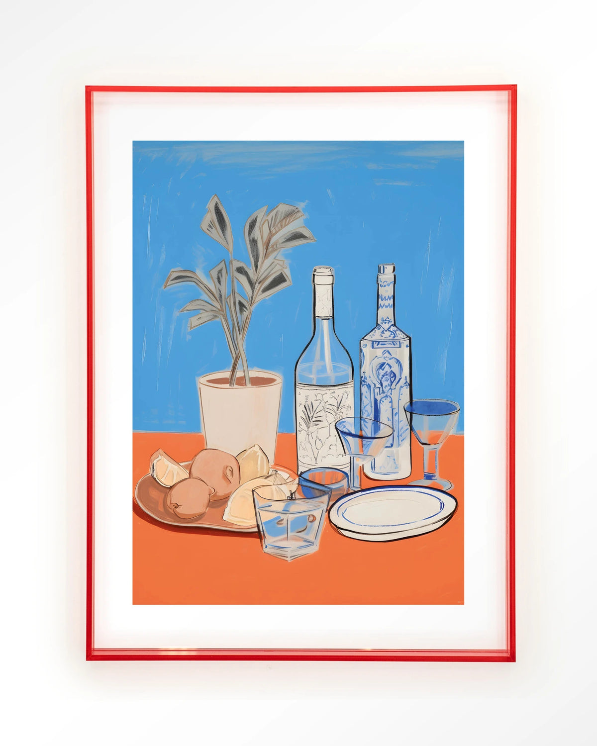 Cocktail Table – stilleven met flessen en glazen – Art print – Acryl roze