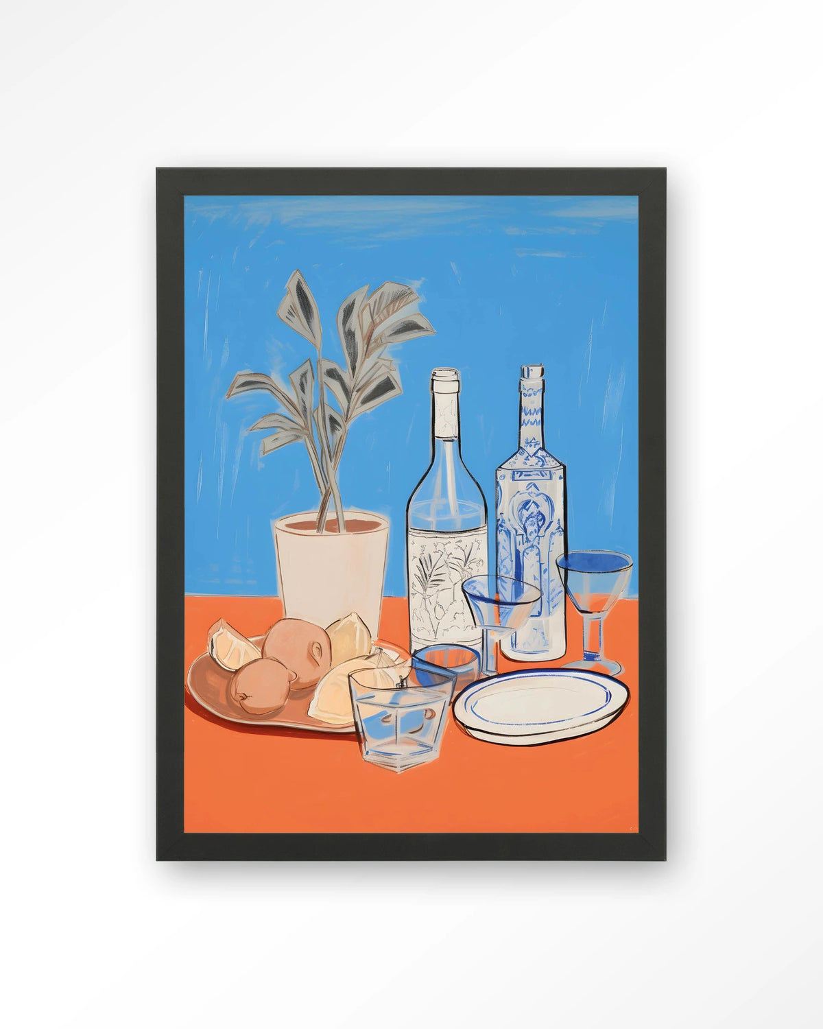 Cocktail Table – stilleven met flessen en glazen – Art print – Hout zwart