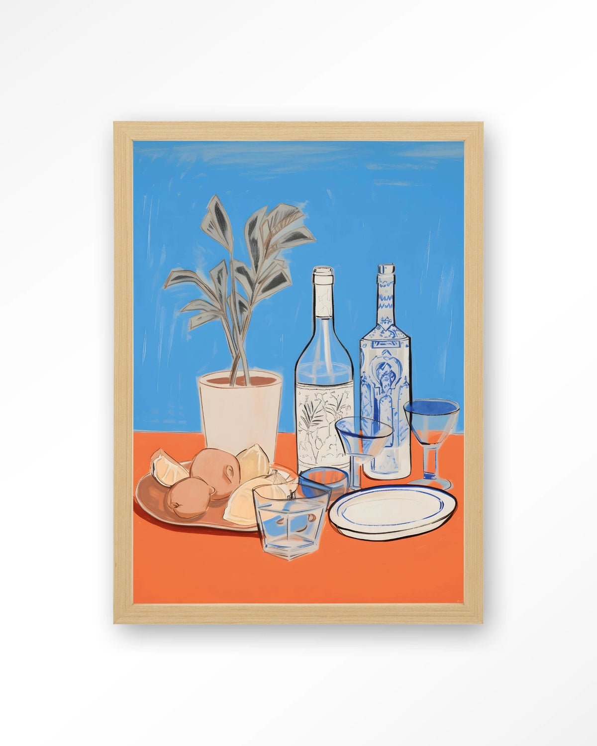 Cocktail Table – stilleven met flessen en glazen – Art print – Hout naturel