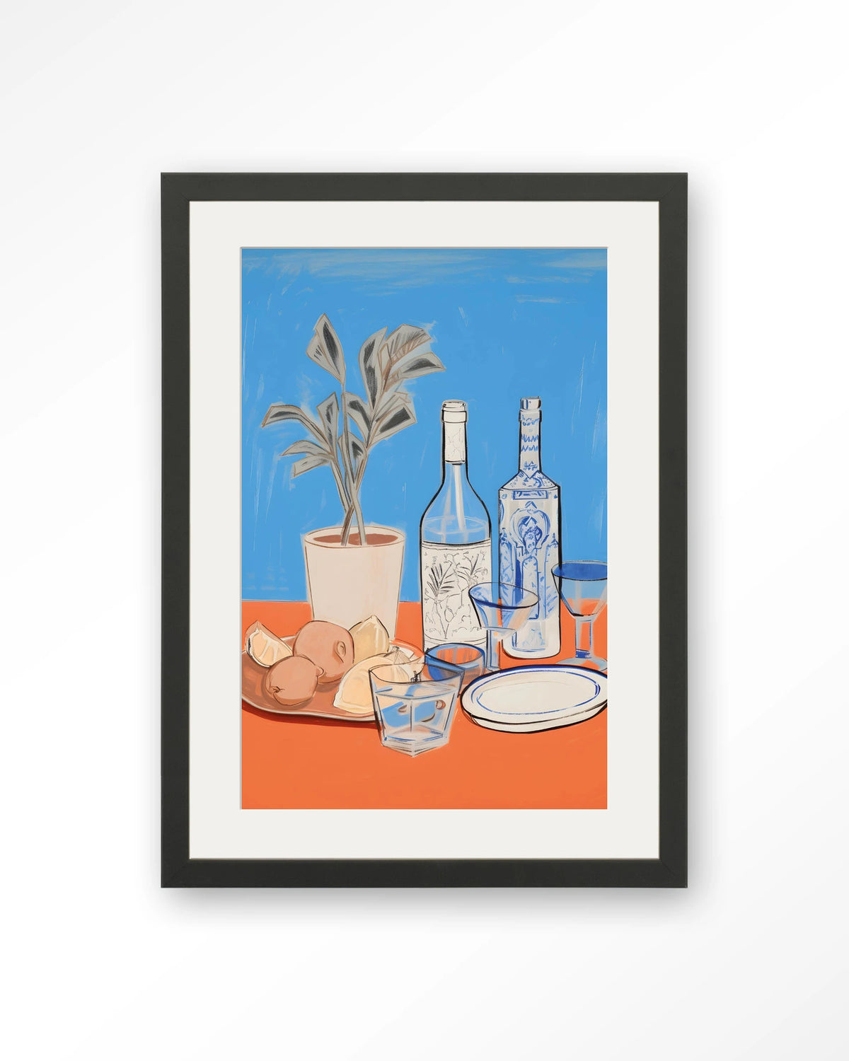 Cocktail Table – stilleven met flessen en glazen – Art print – Hout zwart + passe-partout