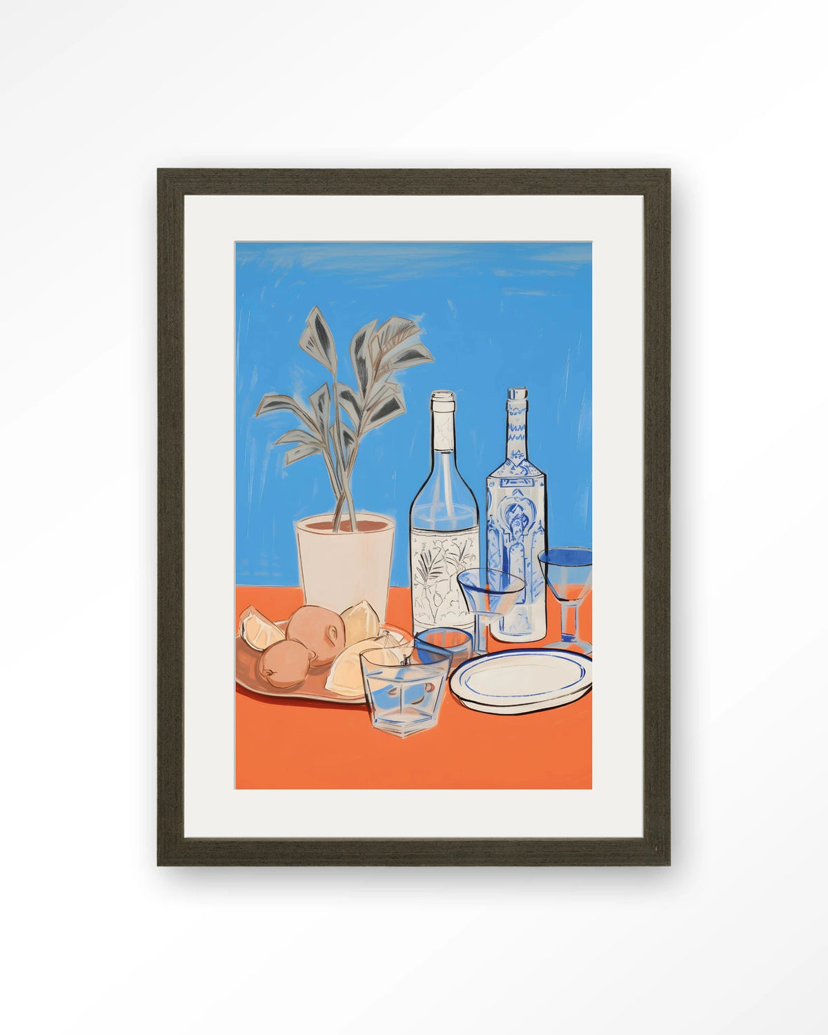 Cocktail Table – stilleven met flessen en glazen – Art print – Hout donkerbruin + passe-partout