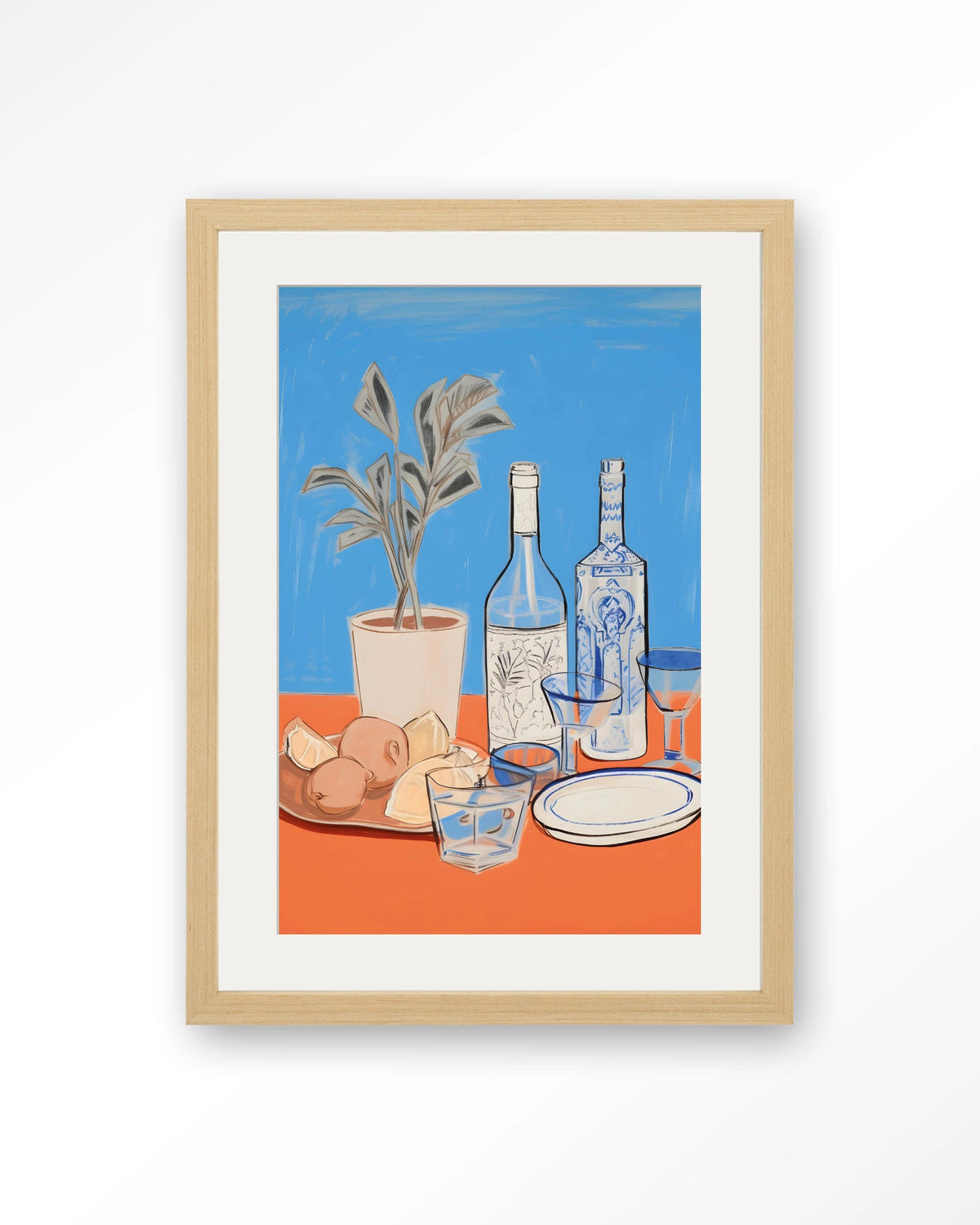 Cocktail Table – stilleven met flessen en glazen – Art print – Hout naturel + passe-partout