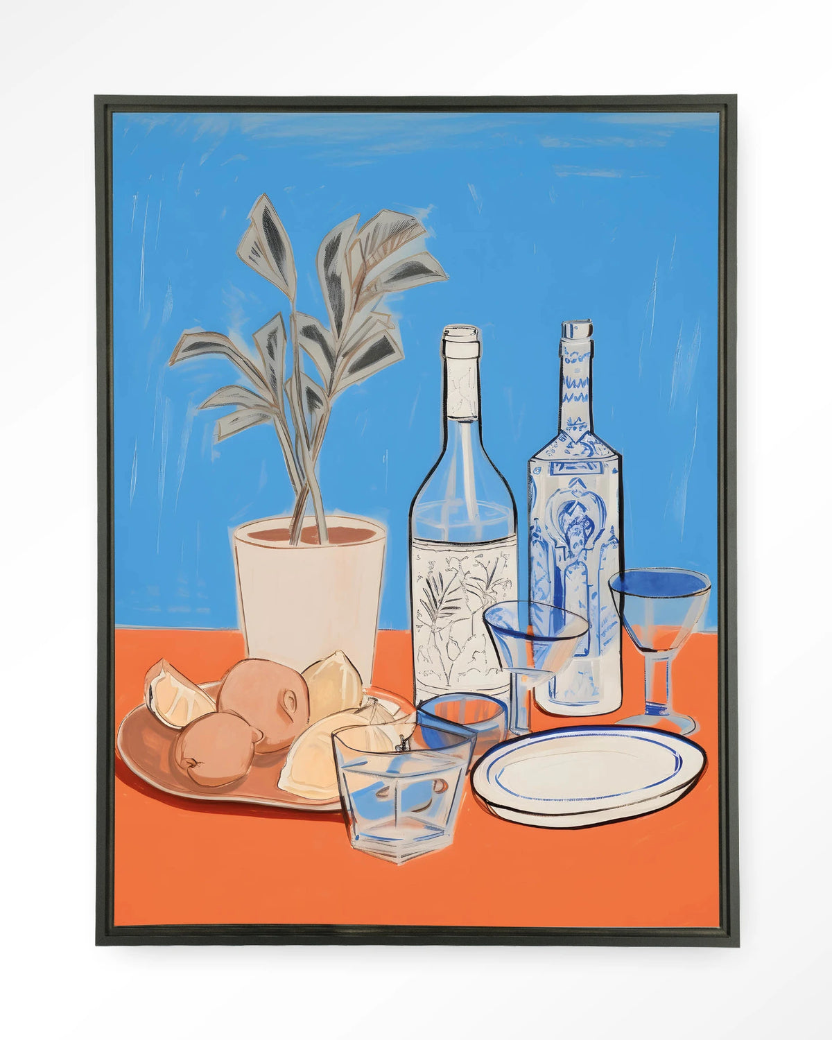Cocktail Table – stilleven met flessen en glazen – Wandkleed – Floating frame – zwart