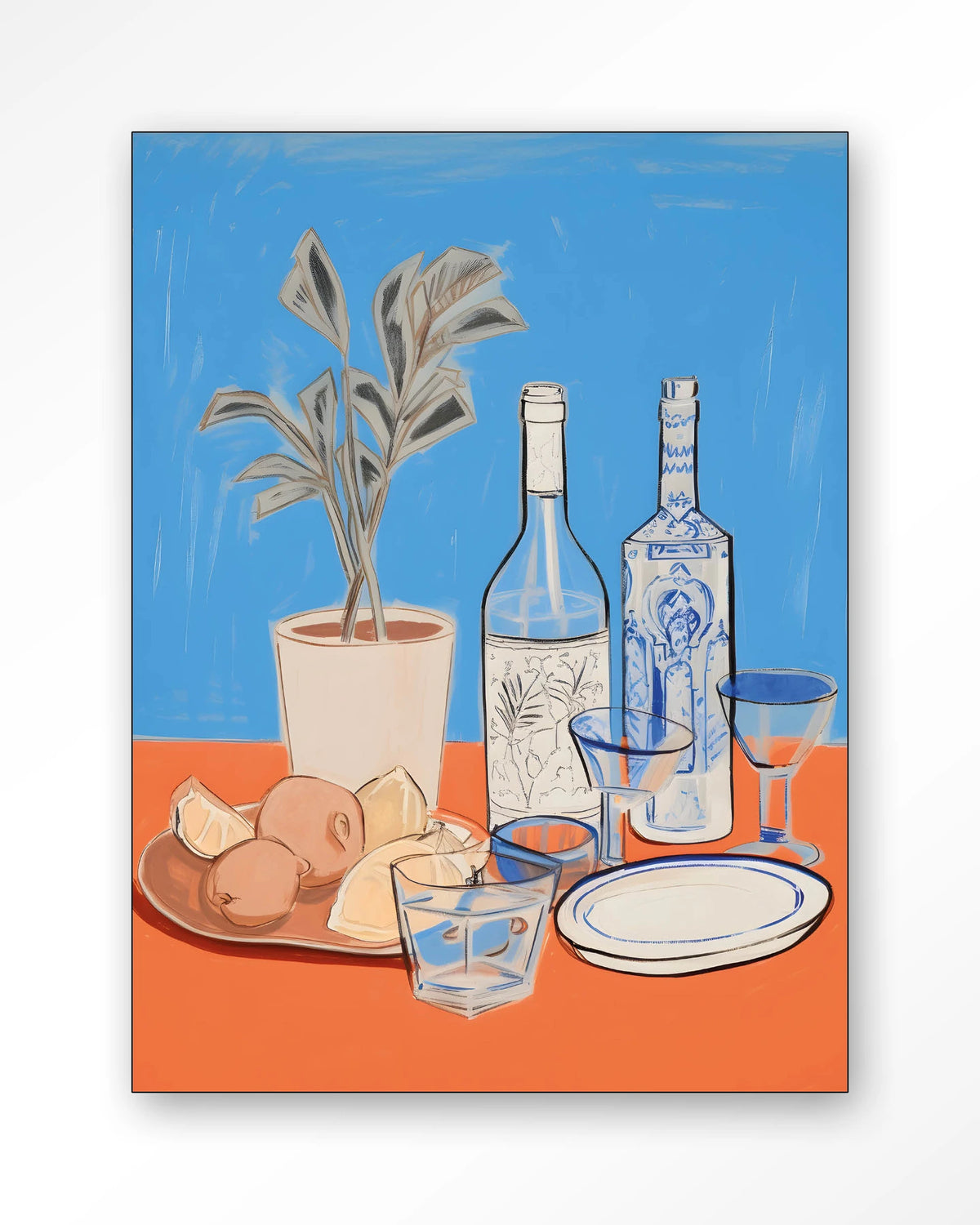 Cocktail Table – stilleven met flessen en glazen – Wandkleed – Frame – zwart