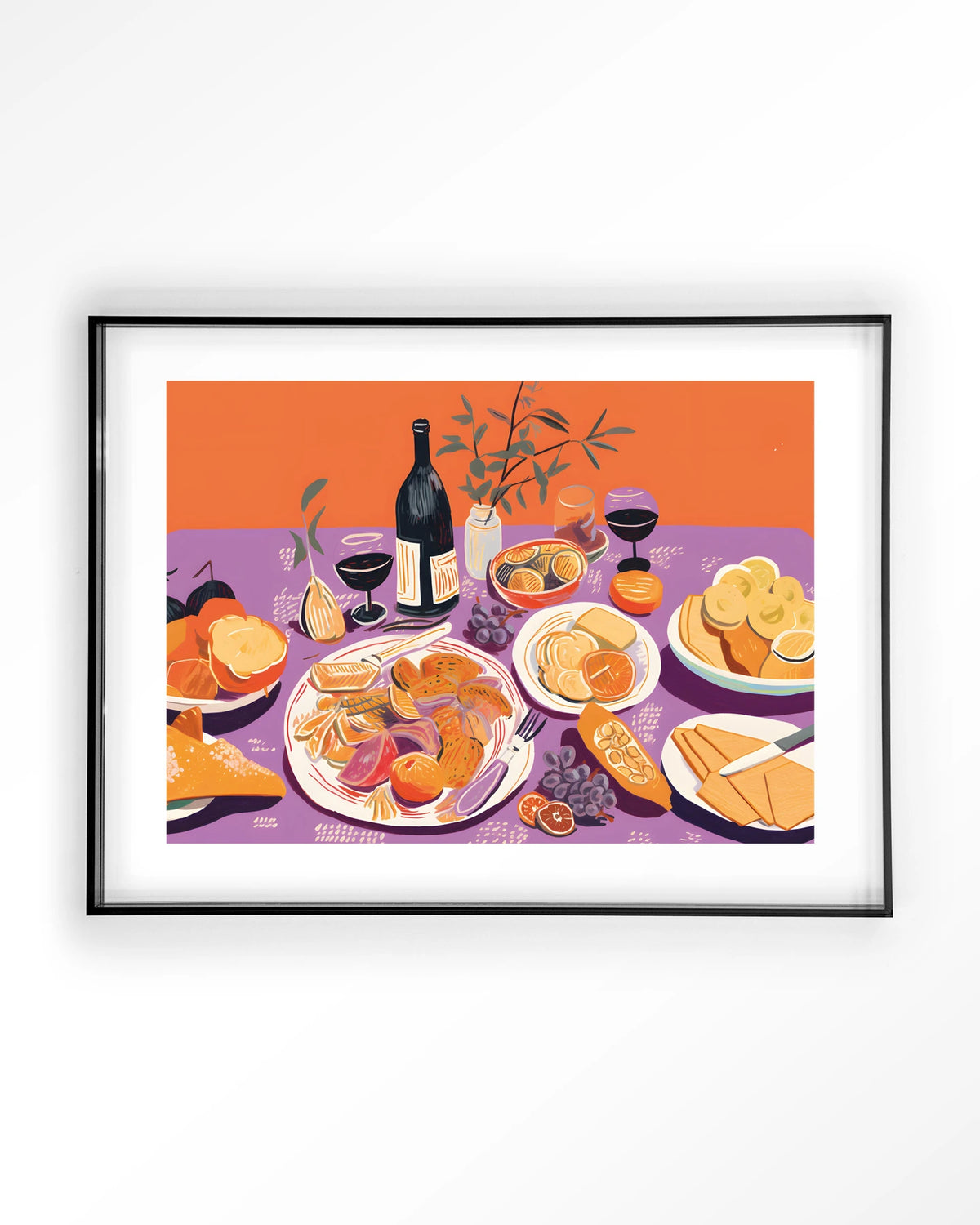 Burgundian Table – gedekte tafel met eten en wijn – Art print – Acryl zwart