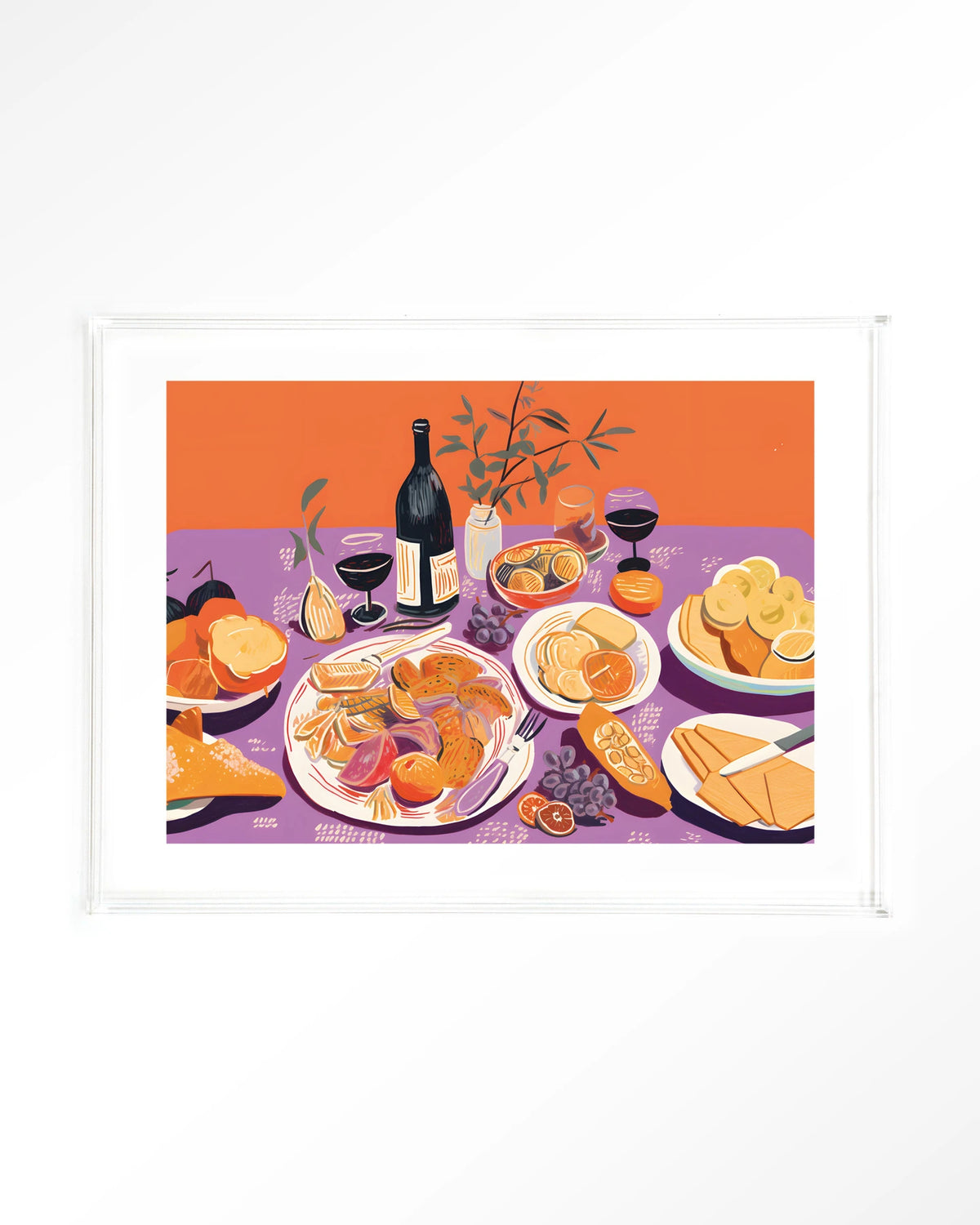 Burgundian Table – gedekte tafel met eten en wijn – Art print – Acryl doorzichtig