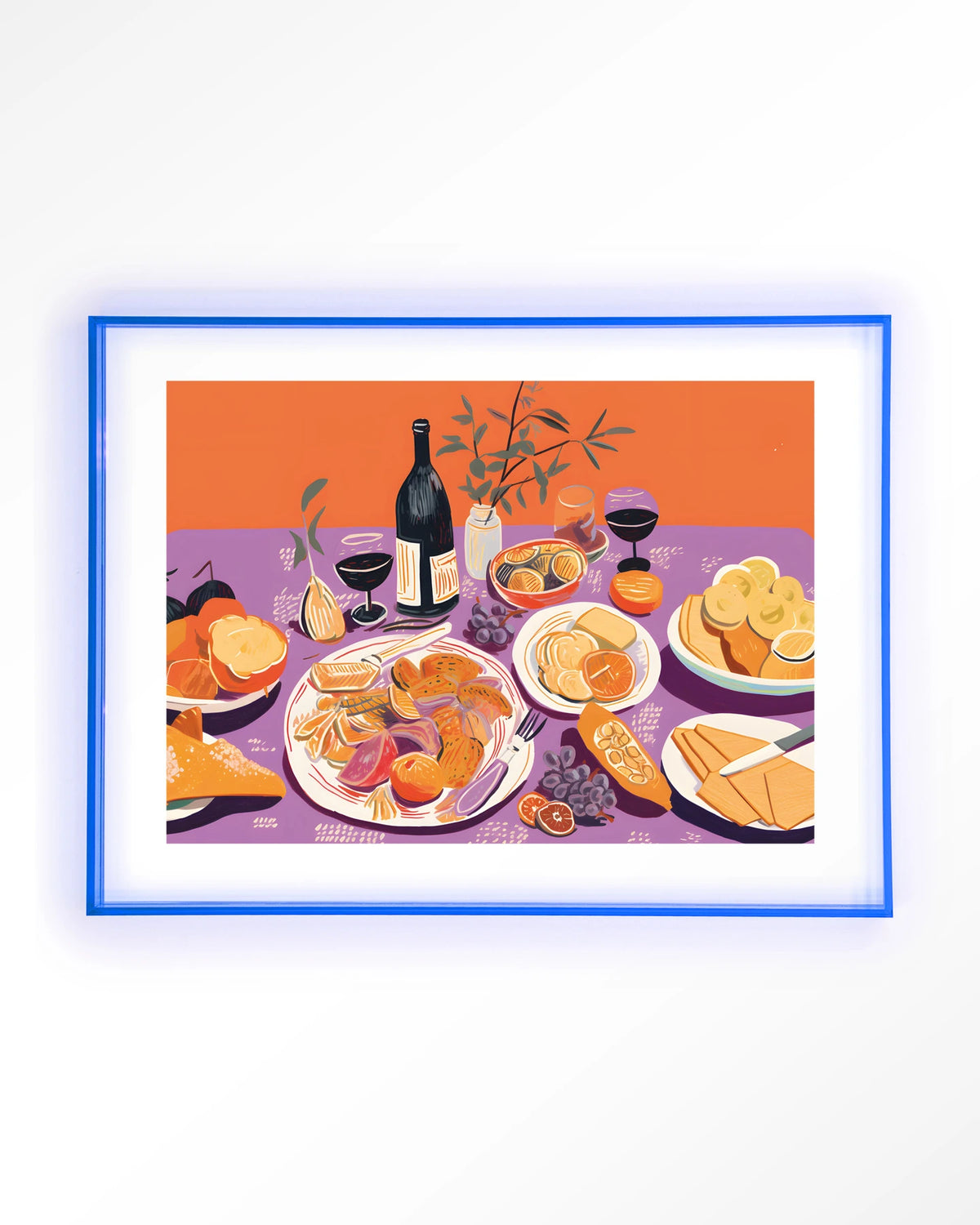 Burgundian Table – gedekte tafel met eten en wijn – Art print – Acryl lichtblauw