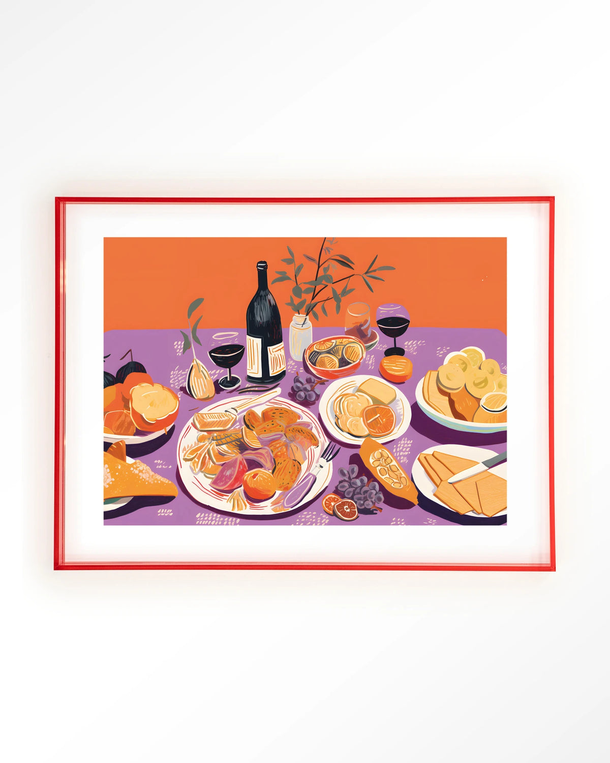 Burgundian Table – gedekte tafel met eten en wijn – Art print – Acryl roze