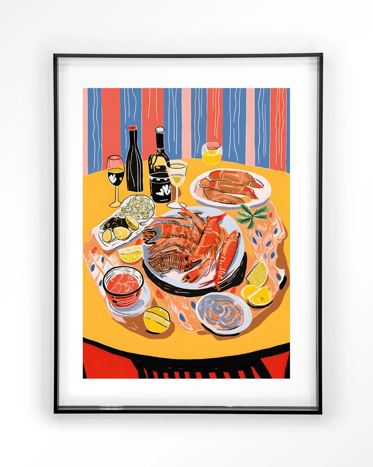 Fruits de Mer – zeevruchten op tafel – Art print – Acryl zwart