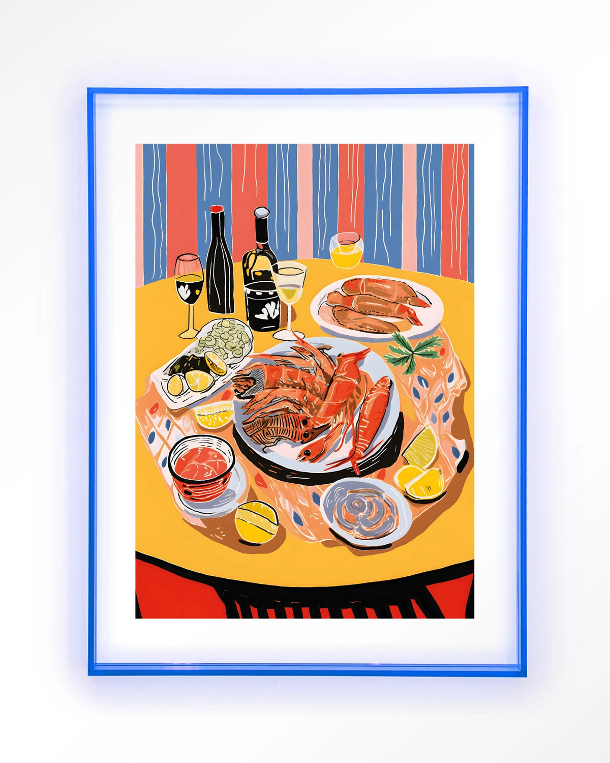 Fruits de Mer – zeevruchten op tafel – Art print – Acryl lichtblauw