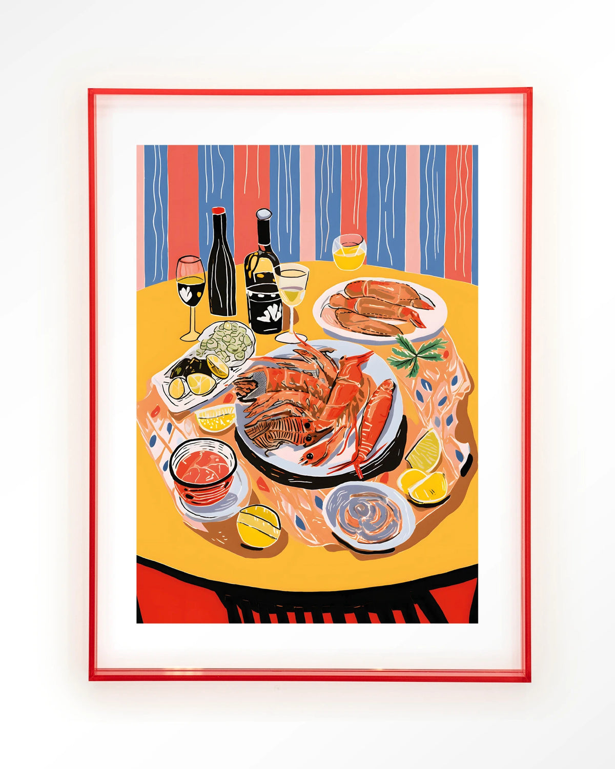 Fruits de Mer – zeevruchten op tafel – Art print – Acryl roze