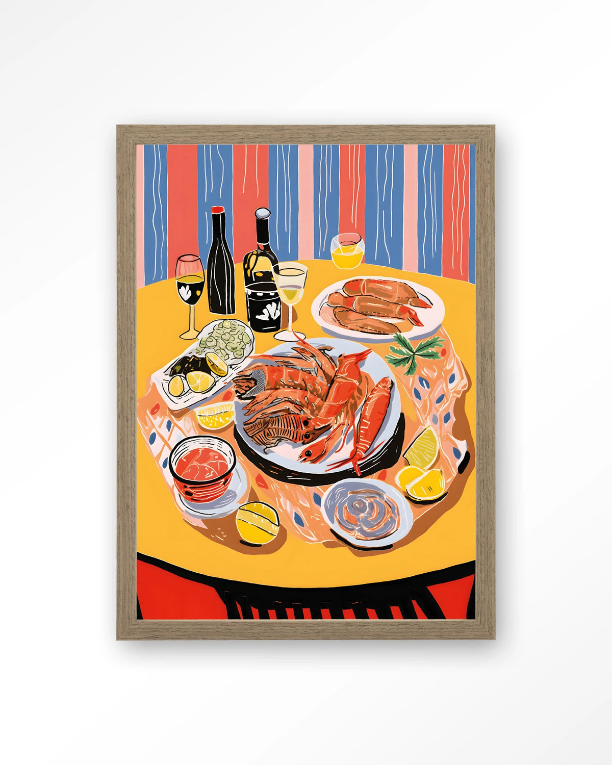 Fruits de Mer – zeevruchten op tafel – Art print – Hout bruin