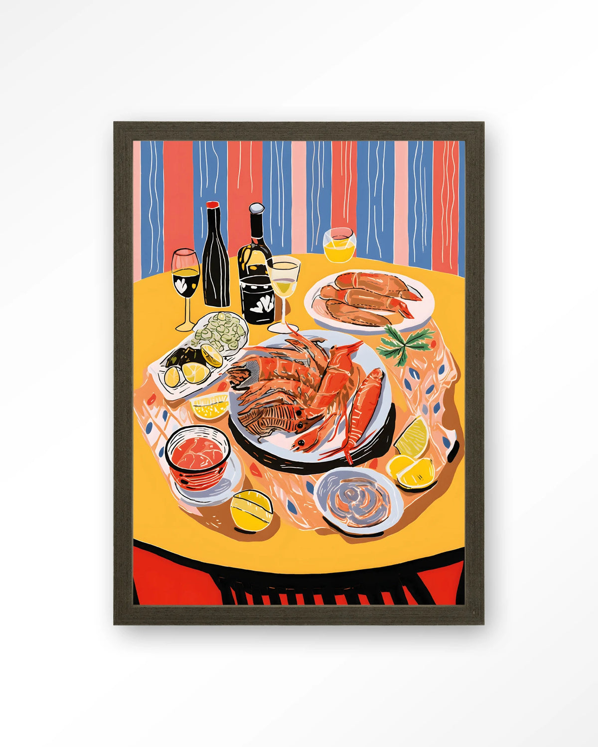 Fruits de Mer – zeevruchten op tafel – Art print – Hout donkerbruin