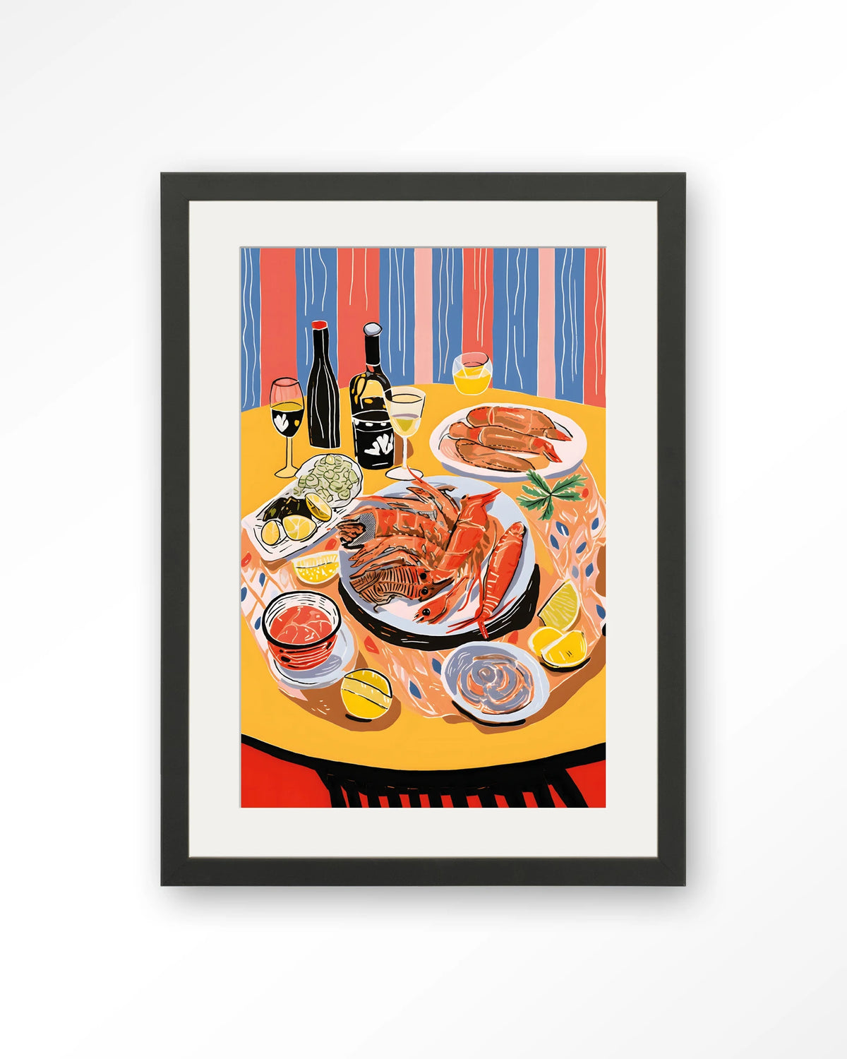 Fruits de Mer – zeevruchten op tafel – Art print – Hout zwart + passe-partout
