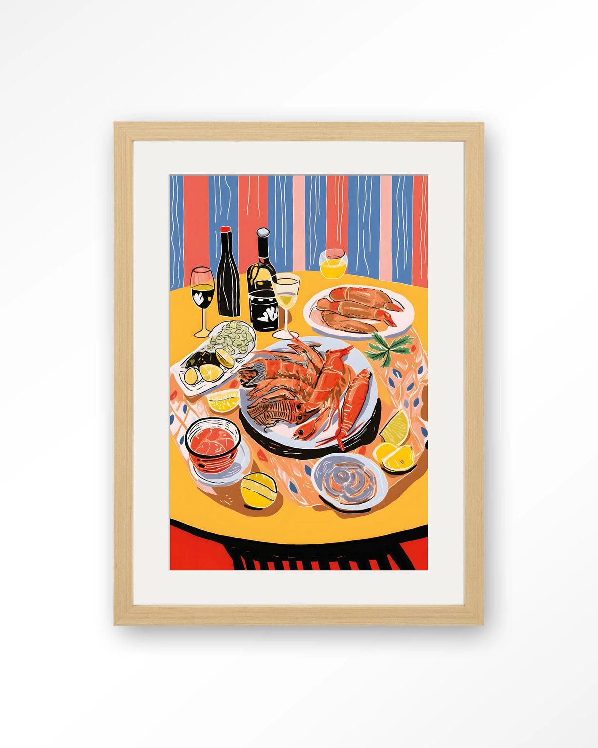 Fruits de Mer – zeevruchten op tafel – Art print – Hout naturel + passe-partout