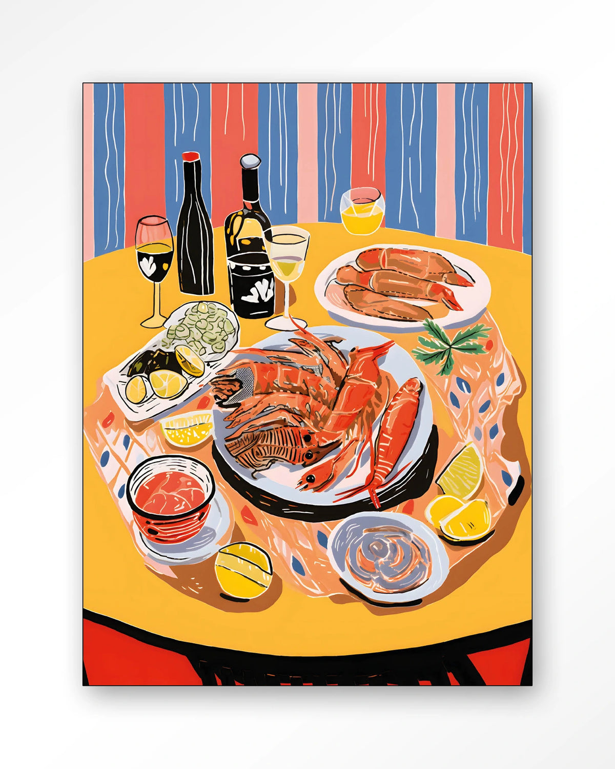 Fruits de Mer – zeevruchten op tafel – Wandkleed – Frame – zwart