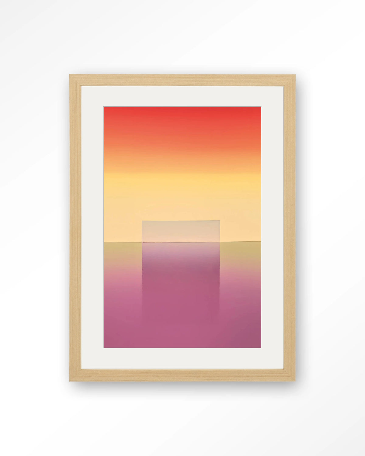 Gradient 1 – abstract kleurverloop roze en oranje – Art print – Hout naturel + passe-partout