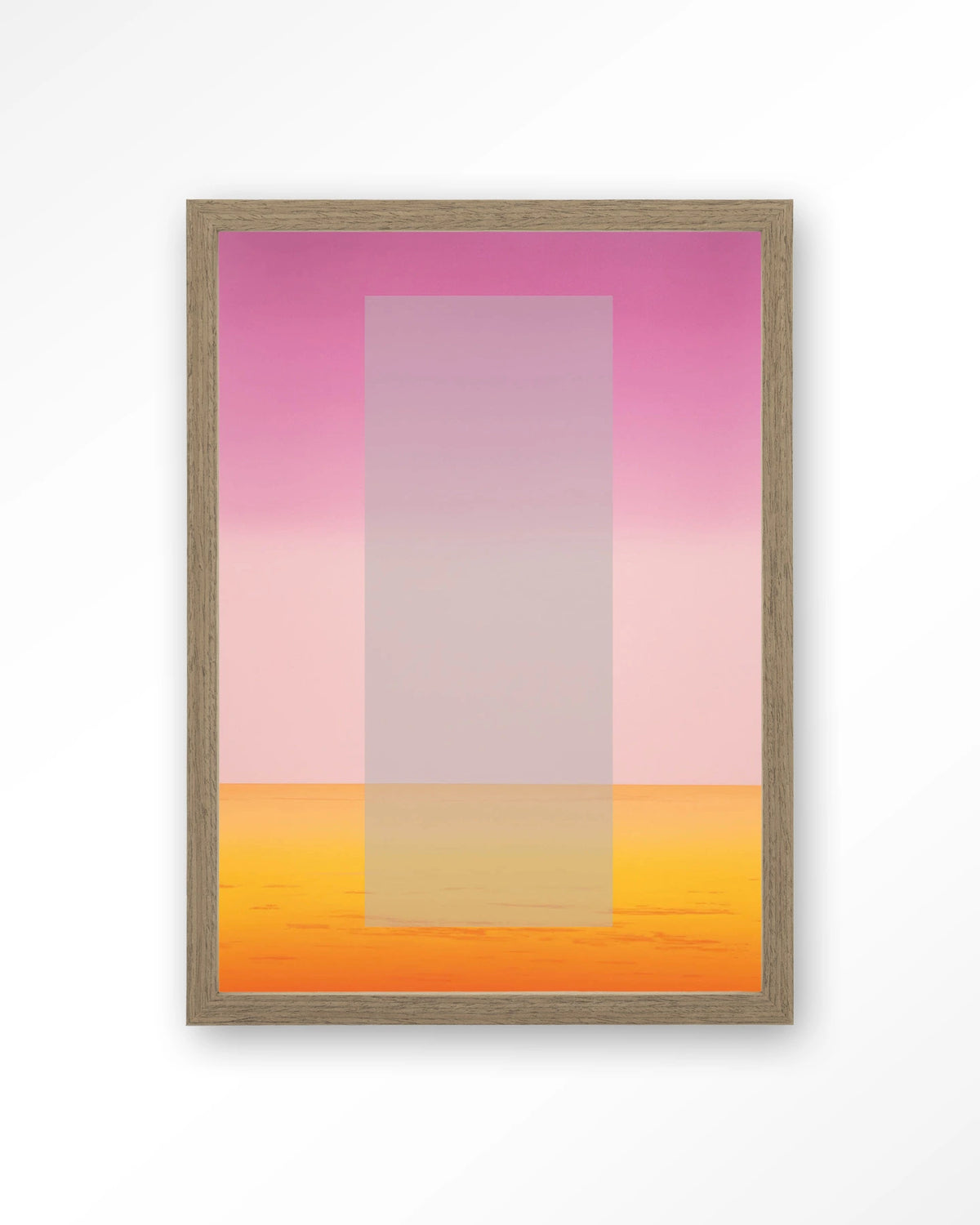 Gradient 2 – kleurverloop in roze en oranje – Art print – Hout bruin