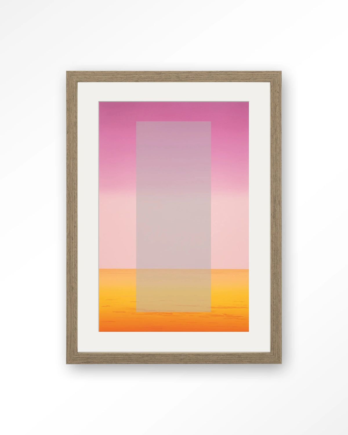 Gradient 2 – kleurverloop in roze en oranje – Art print – Hout bruin + passe-partout