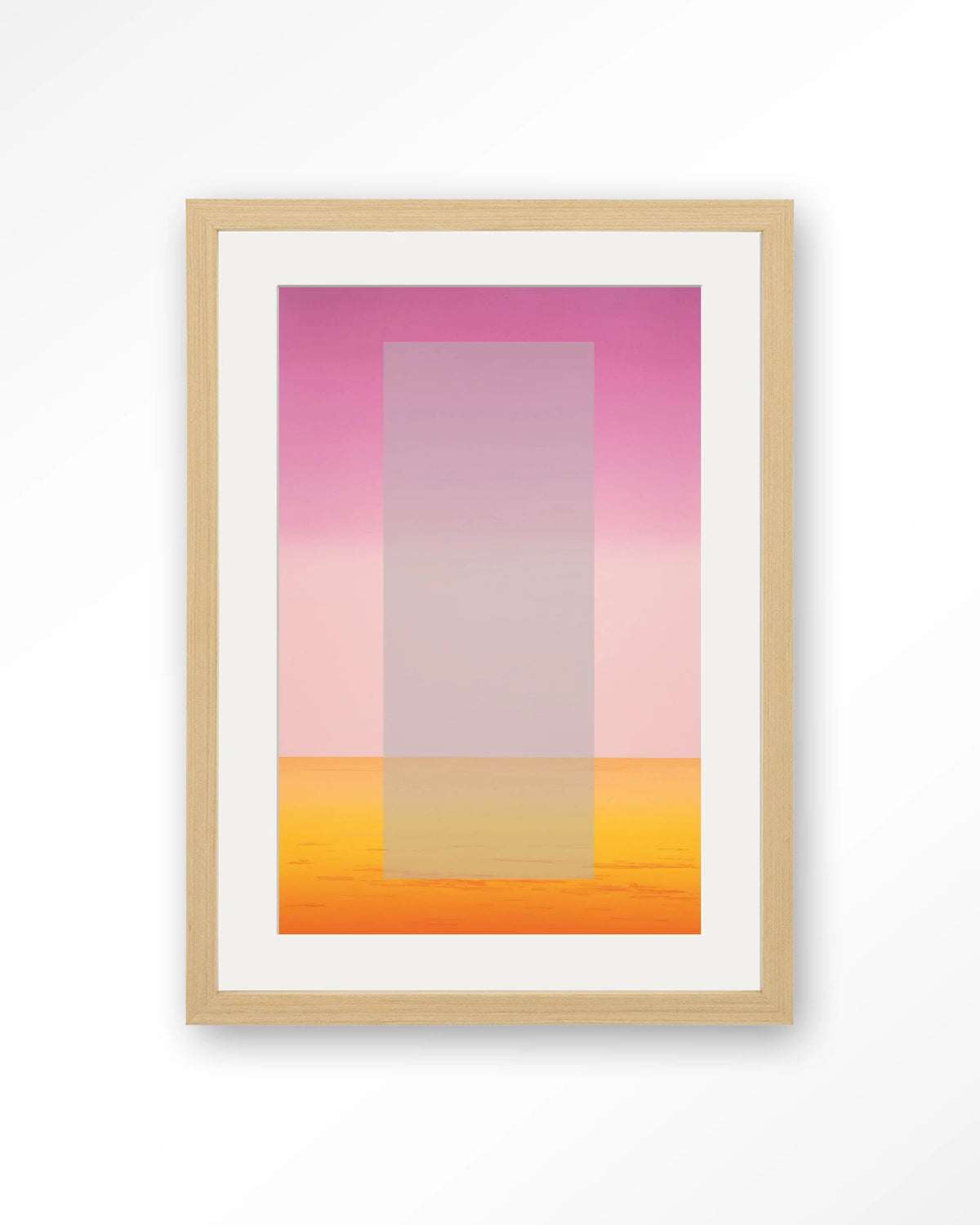 Gradient 2 – kleurverloop in roze en oranje – Art print – Hout naturel + passe-partout