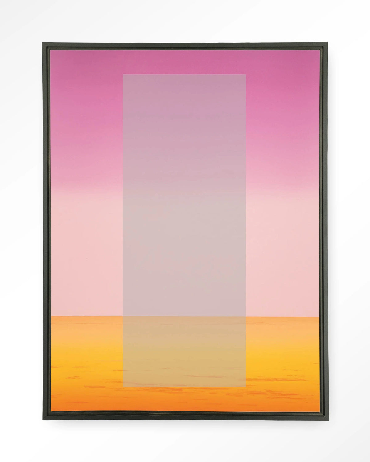Gradient 2 – kleurverloop in roze en oranje – Wandkleed – Floating frame – zwart