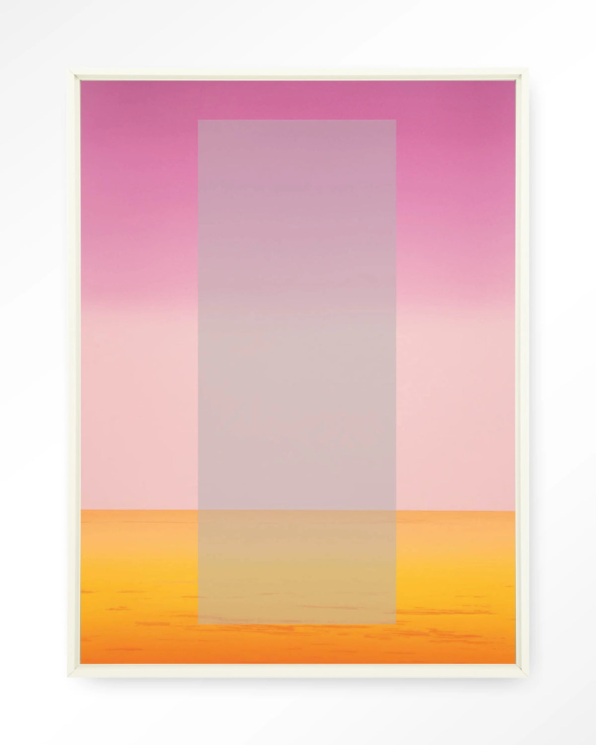 Gradient 2 – kleurverloop in roze en oranje – Wandkleed – Floating frame – wit