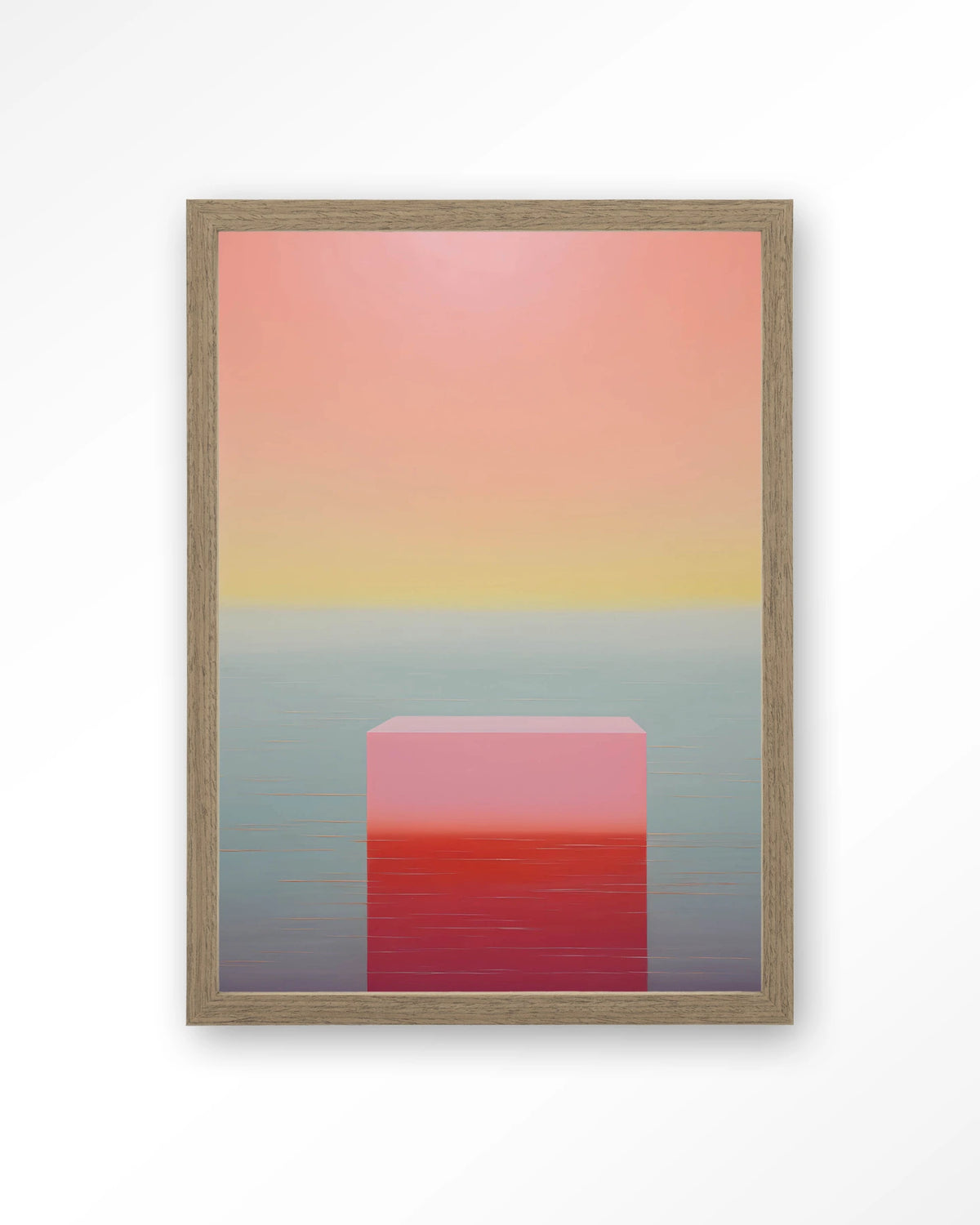 Gradient 3 – kleurverloop in roze en geel – Art print – Hout bruin