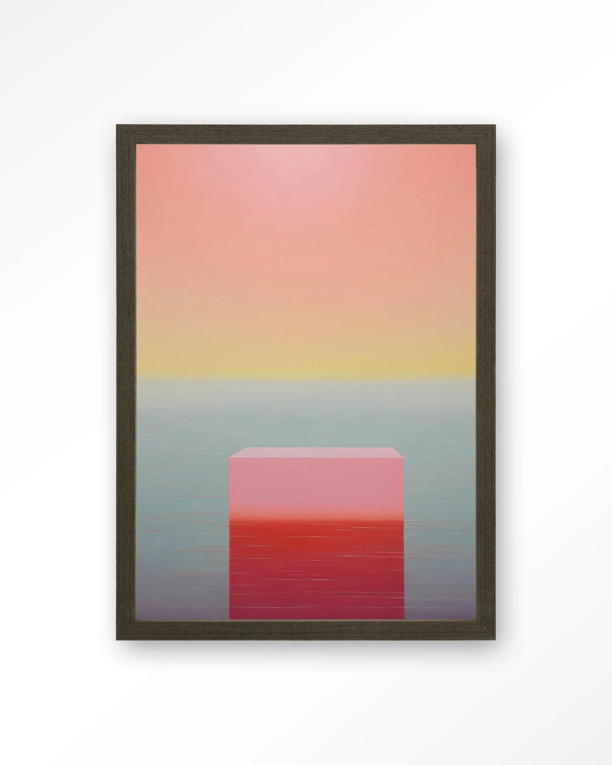 Gradient 3 – kleurverloop in roze en geel – Art print – Hout donkerbruin