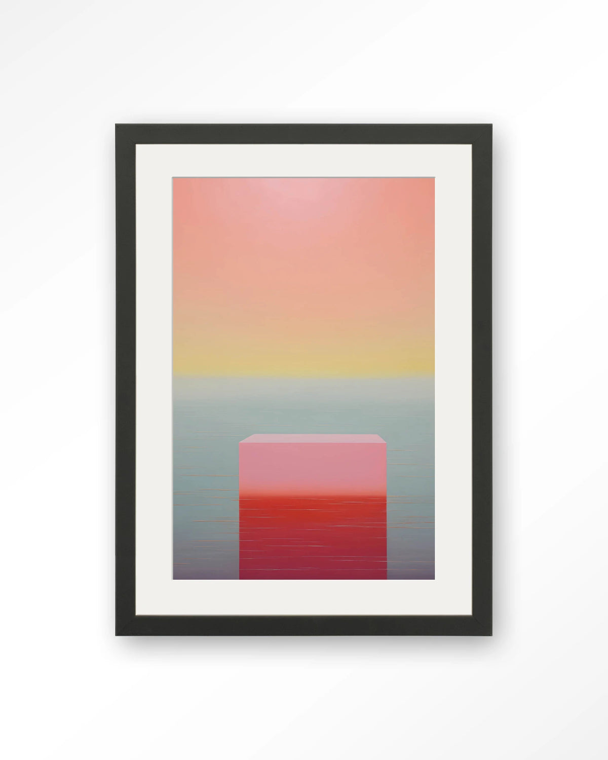Gradient 3 – kleurverloop in roze en geel – Art print – Hout zwart + passe-partout