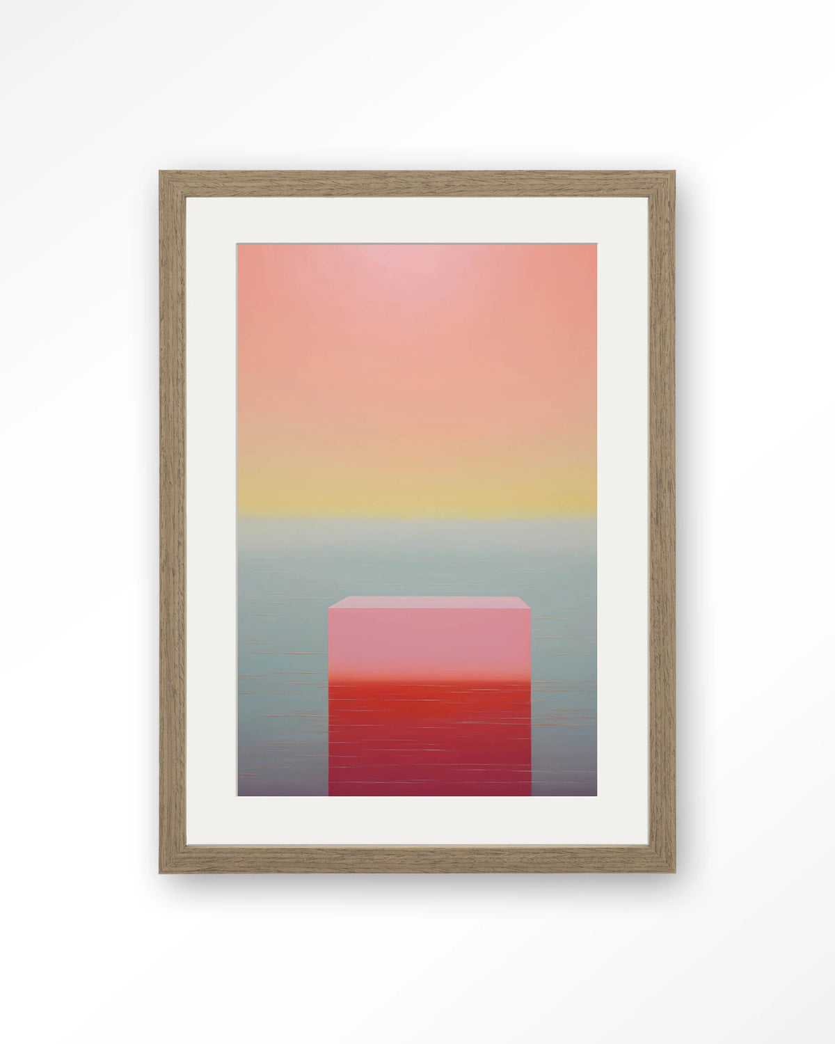 Gradient 3 – kleurverloop in roze en geel – Art print – Hout bruin + passe-partout