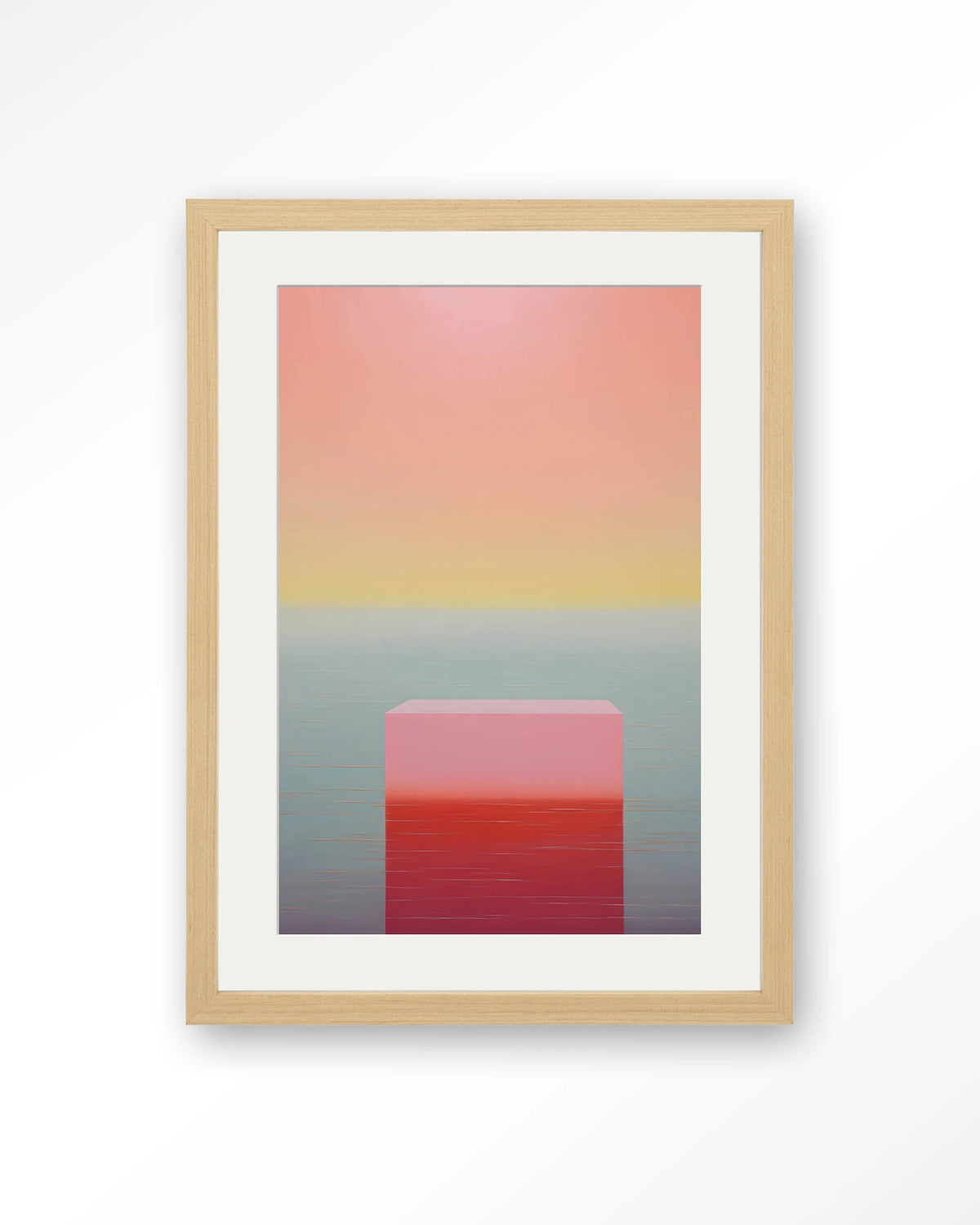 Gradient 3 – kleurverloop in roze en geel – Art print – Hout naturel + passe-partout