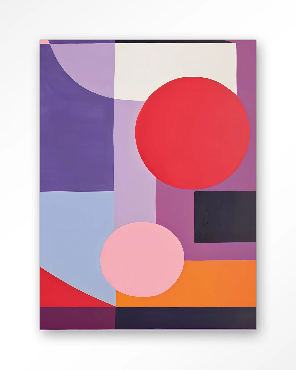 Attraction – geometrisch abstract in paars en rood – Wandkleed – Frame – zwart