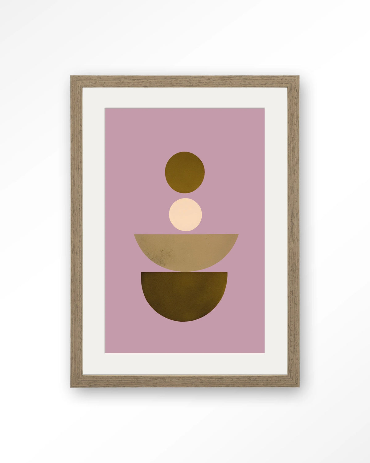 Forma 1 Lilac Wandkleed – abstracte vormen op lila – Art print – Hout bruin + passe-partout