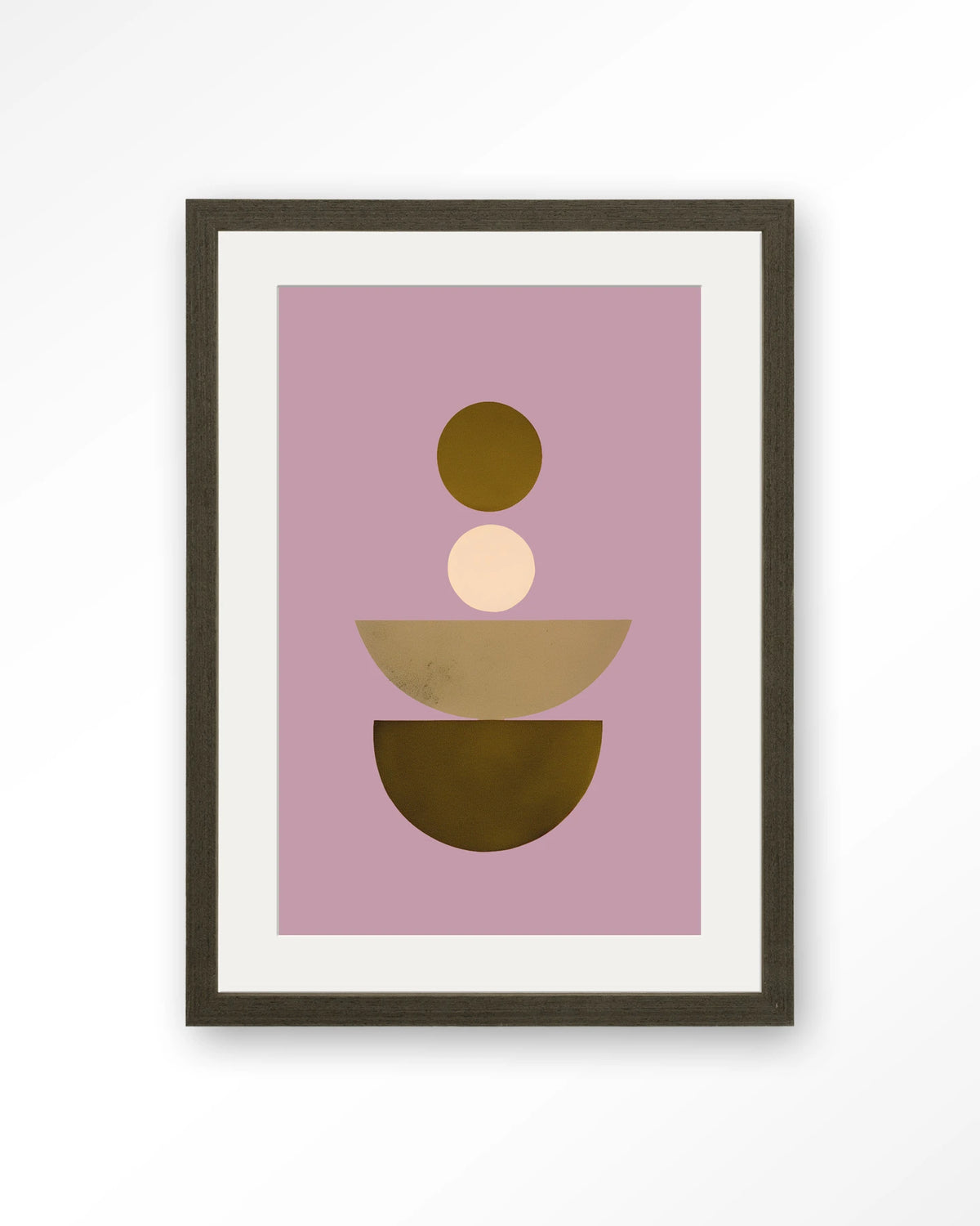 Forma 1 Lilac Wandkleed – abstracte vormen op lila – Art print – Hout donkerbruin + passe-partout
