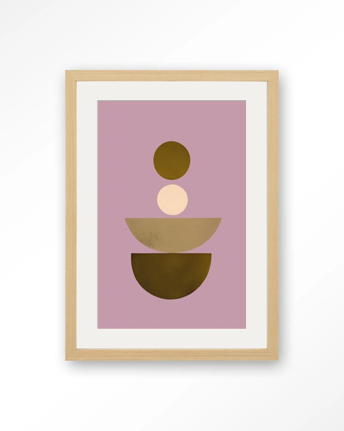 Forma 1 Lilac Wandkleed – abstracte vormen op lila – Art print – Hout naturel + passe-partout
