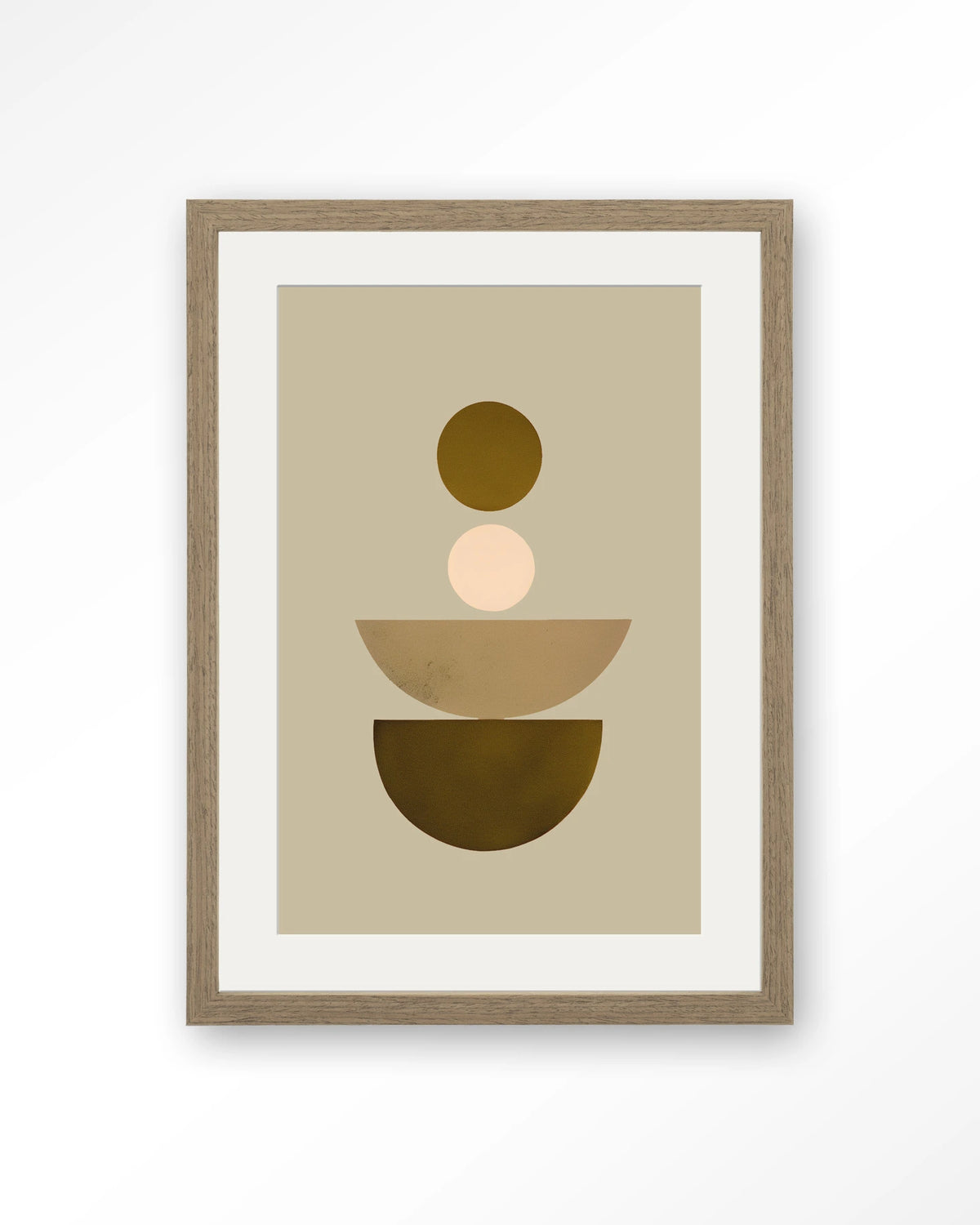 Forma 1 Beige – geometrisch abstract in beige – Art print – Hout bruin + passe-partout