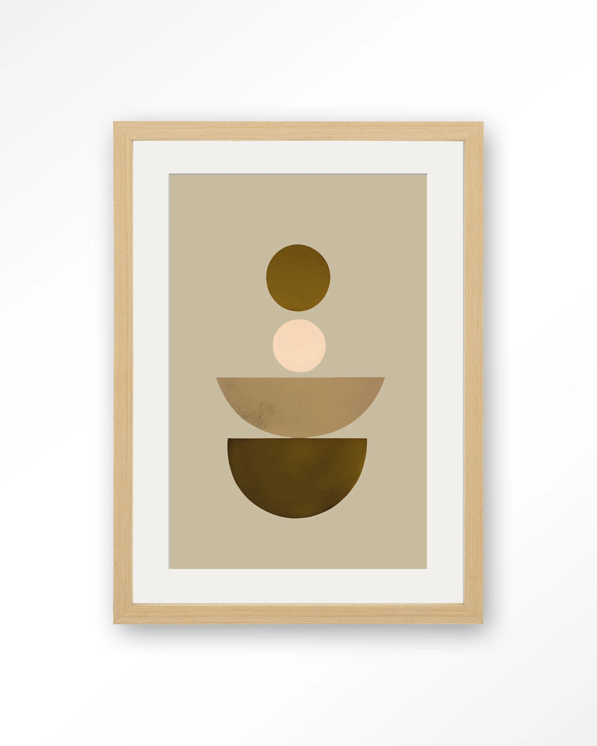 Forma 1 Beige – geometrisch abstract in beige – Art print – Hout naturel + passe-partout